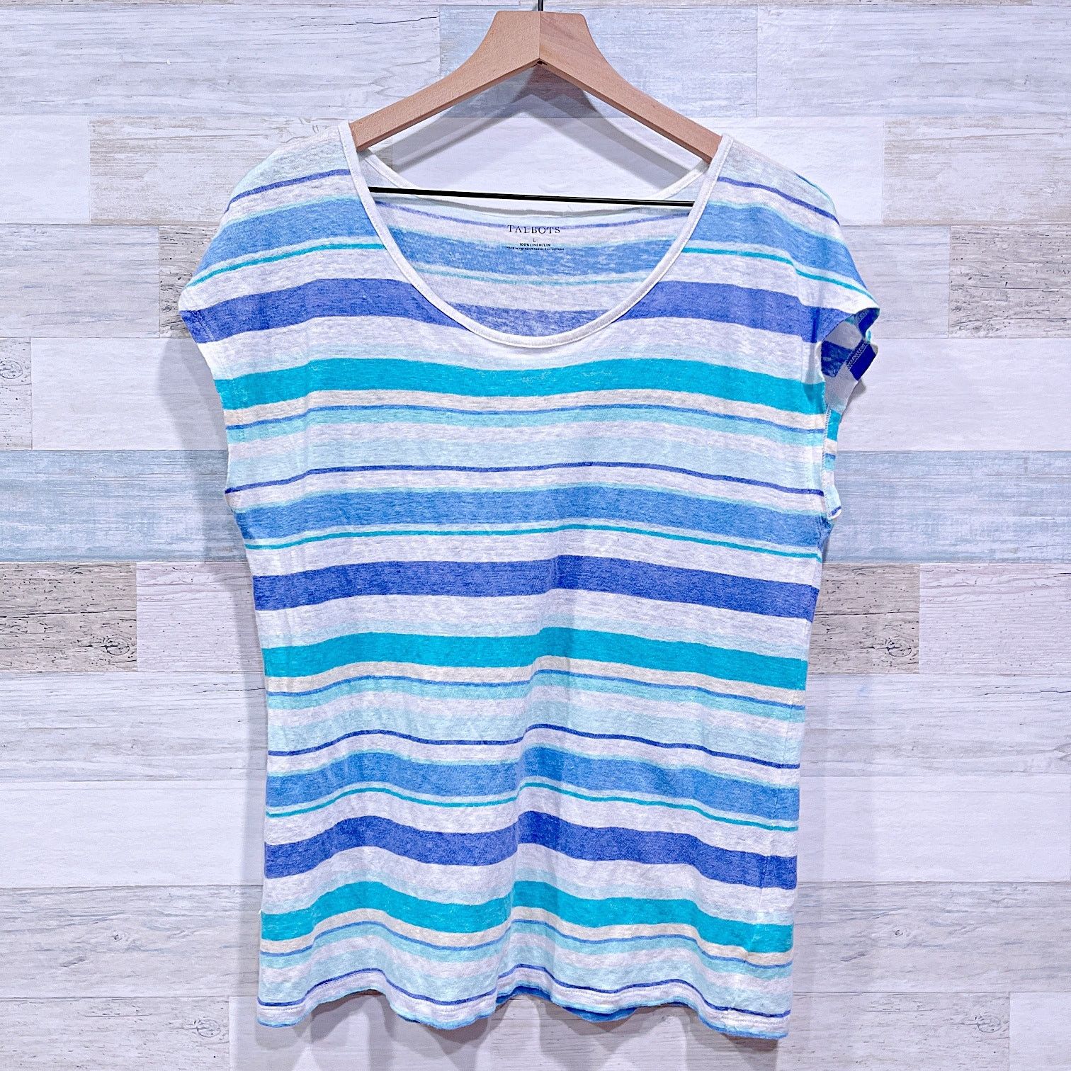 Other Talbots 100% Linen Slub Knit Tee White Blue Stripe Cap L Size L / US 10 / IT 46 - 1 Thumbnail
