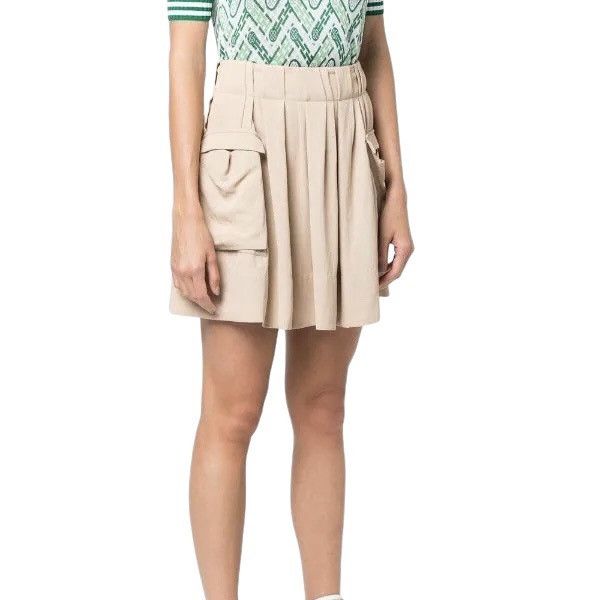 image of Archive Ss2007 Prada Pleated Cargo Pocket Vegan Silk Skirt in Beige, Women's (Size 28)