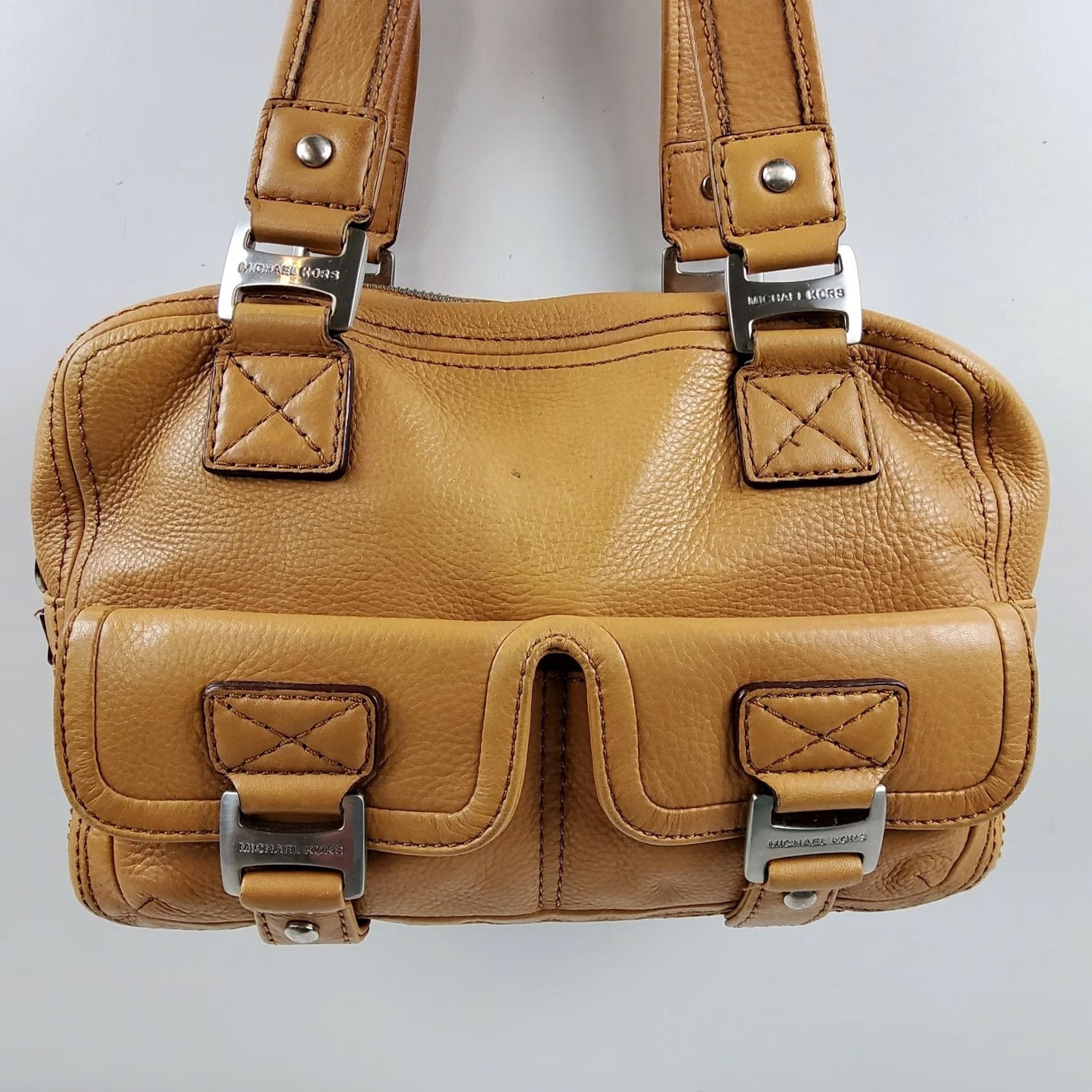 Michael Kors Michael Kors Leather Barrel Satchel Handbag Purse Tan Womens Medium Brown Leather Zip Closure Satchel Purse Size ONE SIZE - 2 Thumbnail