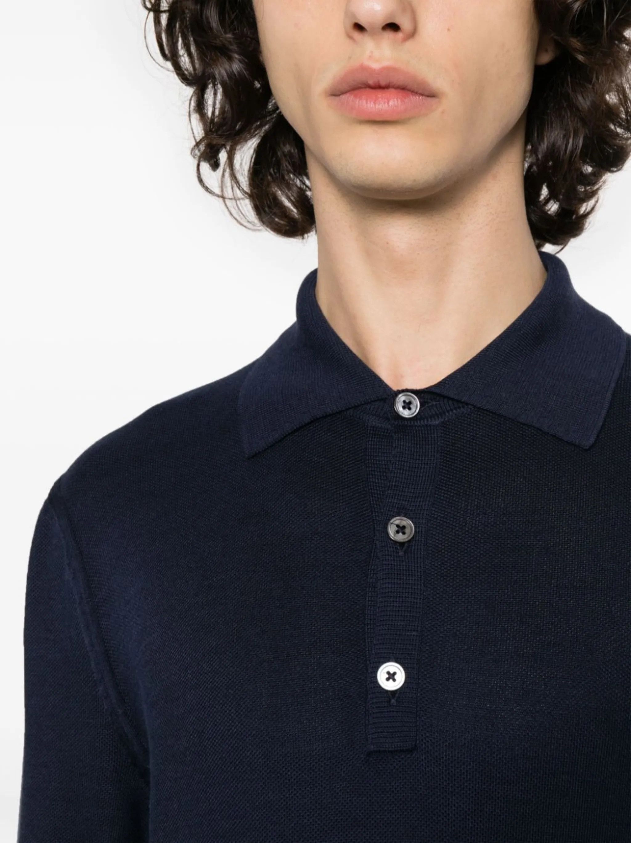 Tom Ford o1w1db10125 KPL014 Long-sleeve Silk-blend Polo Shirt in Navy Size US L / EU 52-54 / 3 - 5 Thumbnail