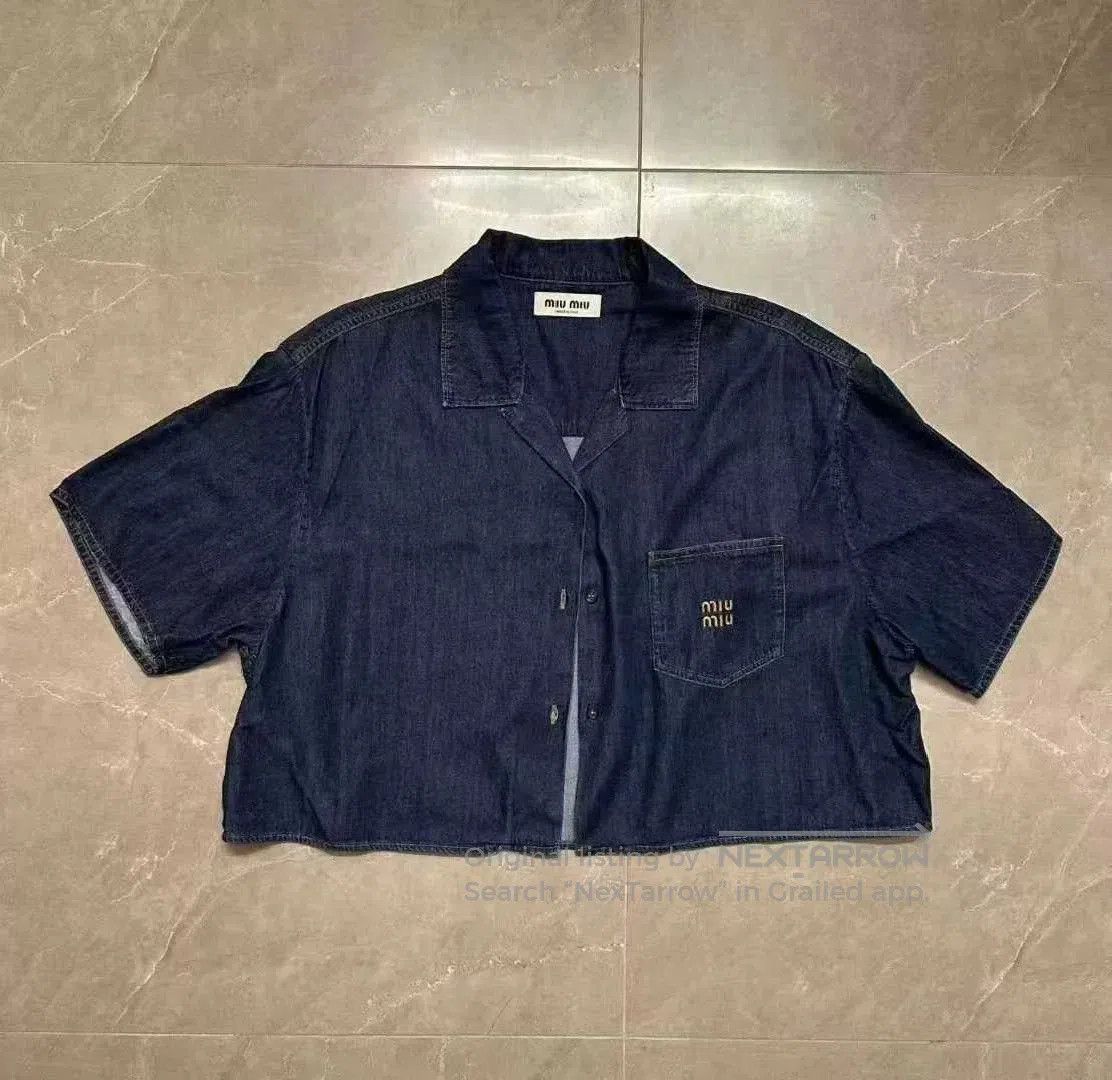 Miu Miu miumiu embroidered logo denim short sleeve shirt. Size M / US 6-8 / IT 42-44 - 1 Thumbnail