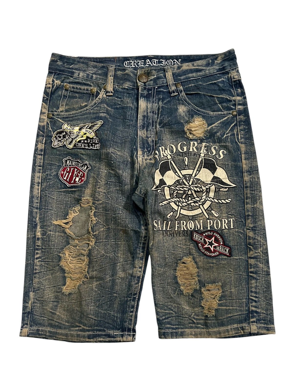 If Six Was Nine × Japanese Brand × Le Grande Bleu (L.G.B.) Japanese Punk Bondage Distressed Style Short Denim Rare ☠️☠️🎌🎌 Size US 34 / EU 50 - 1 Thumbnail