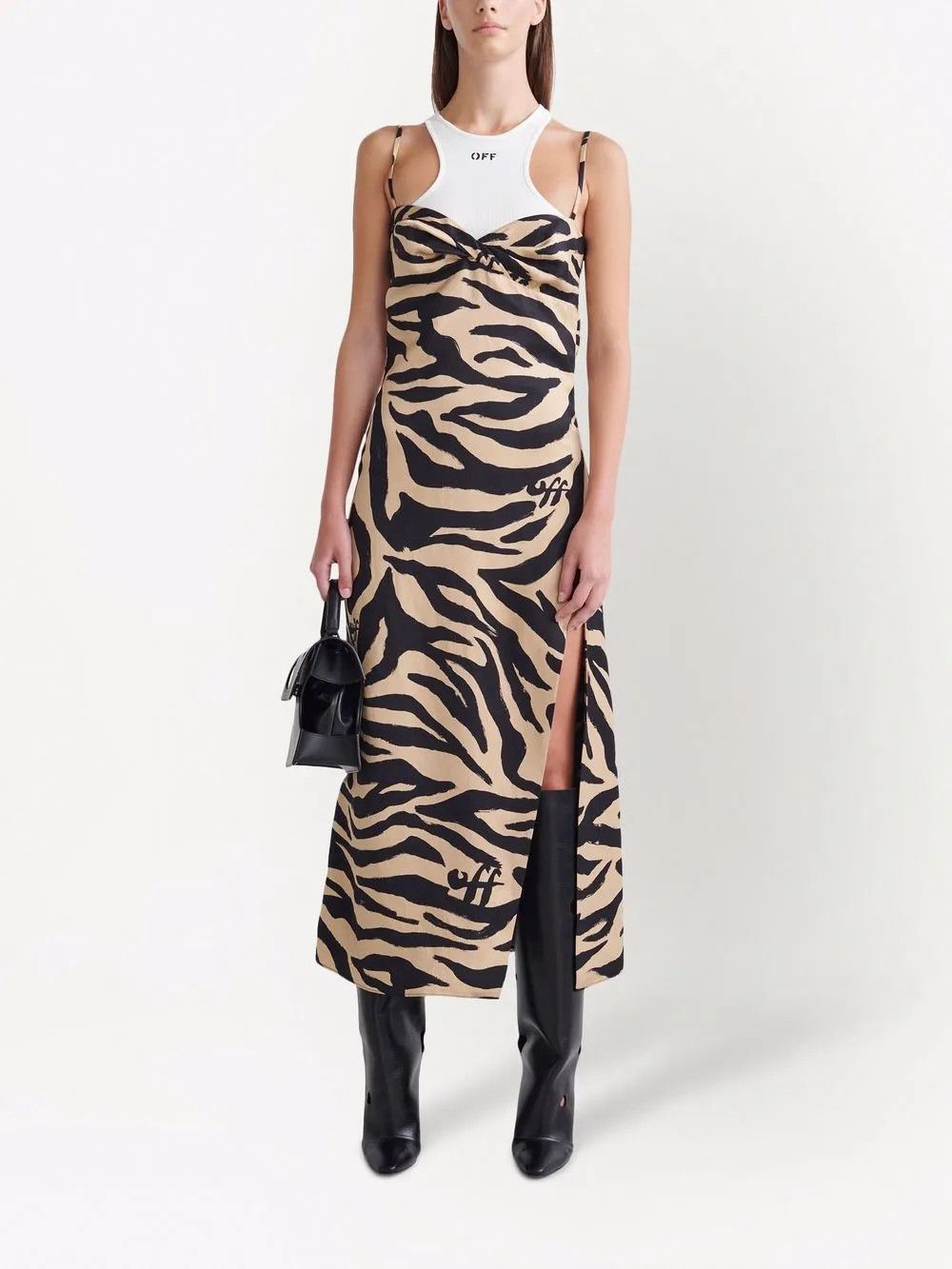 Off-White o1y1125 Midi Dress in Beige/Black Size S / US 4 / IT 40 - 5 Thumbnail
