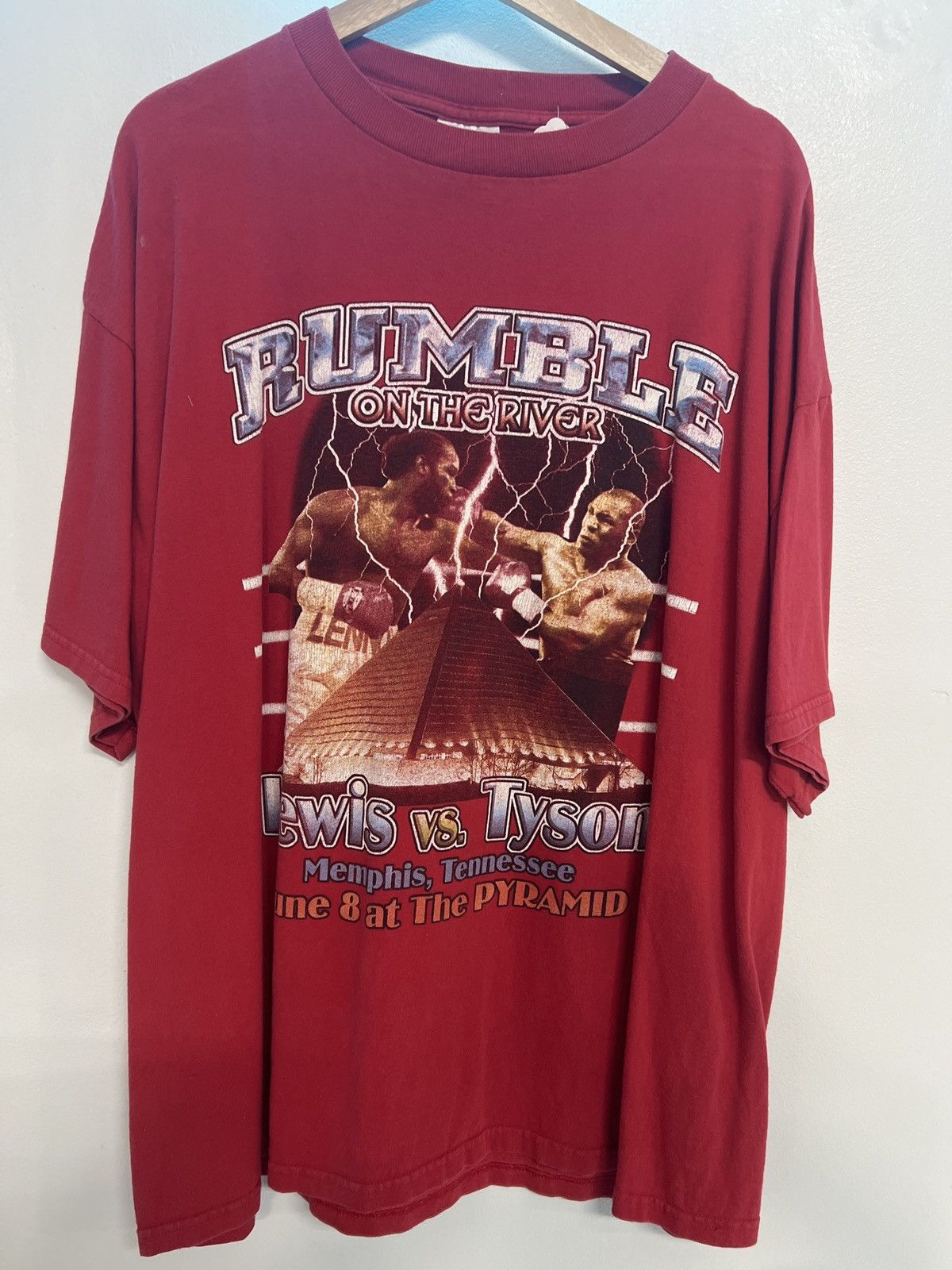 image of Vintage Lewis Vs Tyson Tee in Red, Men's (Size 2XL)