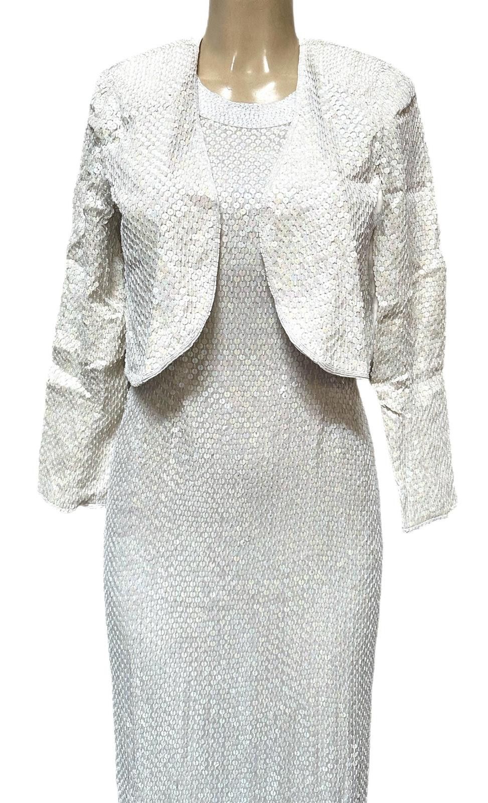Other Sequin Dress White with Matching Coat size 10 Size L / US 10 / IT 46 - 3 Thumbnail