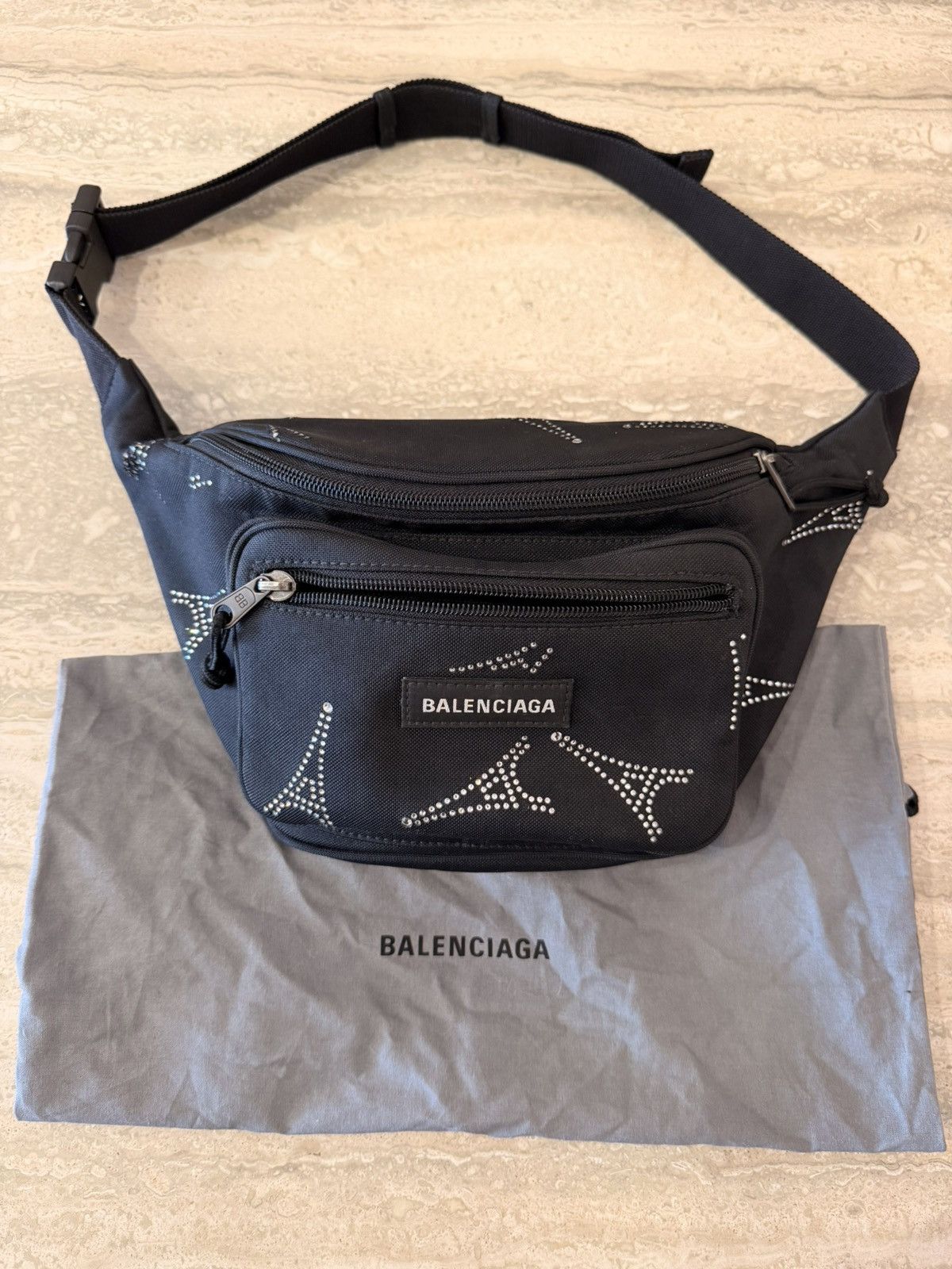Balenciaga BALENCIAGA BLACK NYLON CRYSTAL EIFFEL TOWER FANNY PACK Size ONE SIZE - 15 Thumbnail