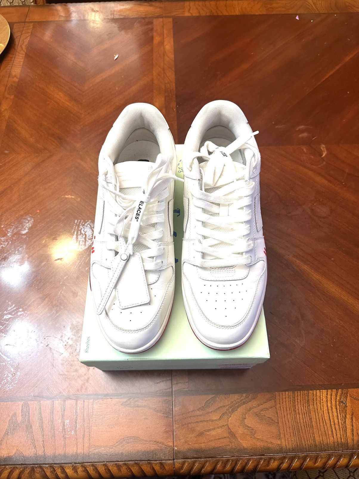 Off-White OFF-WHITE White & Red Out Of Office 'For Walking' Sneakers Size US 12 / EU 45 - 1 Thumbnail