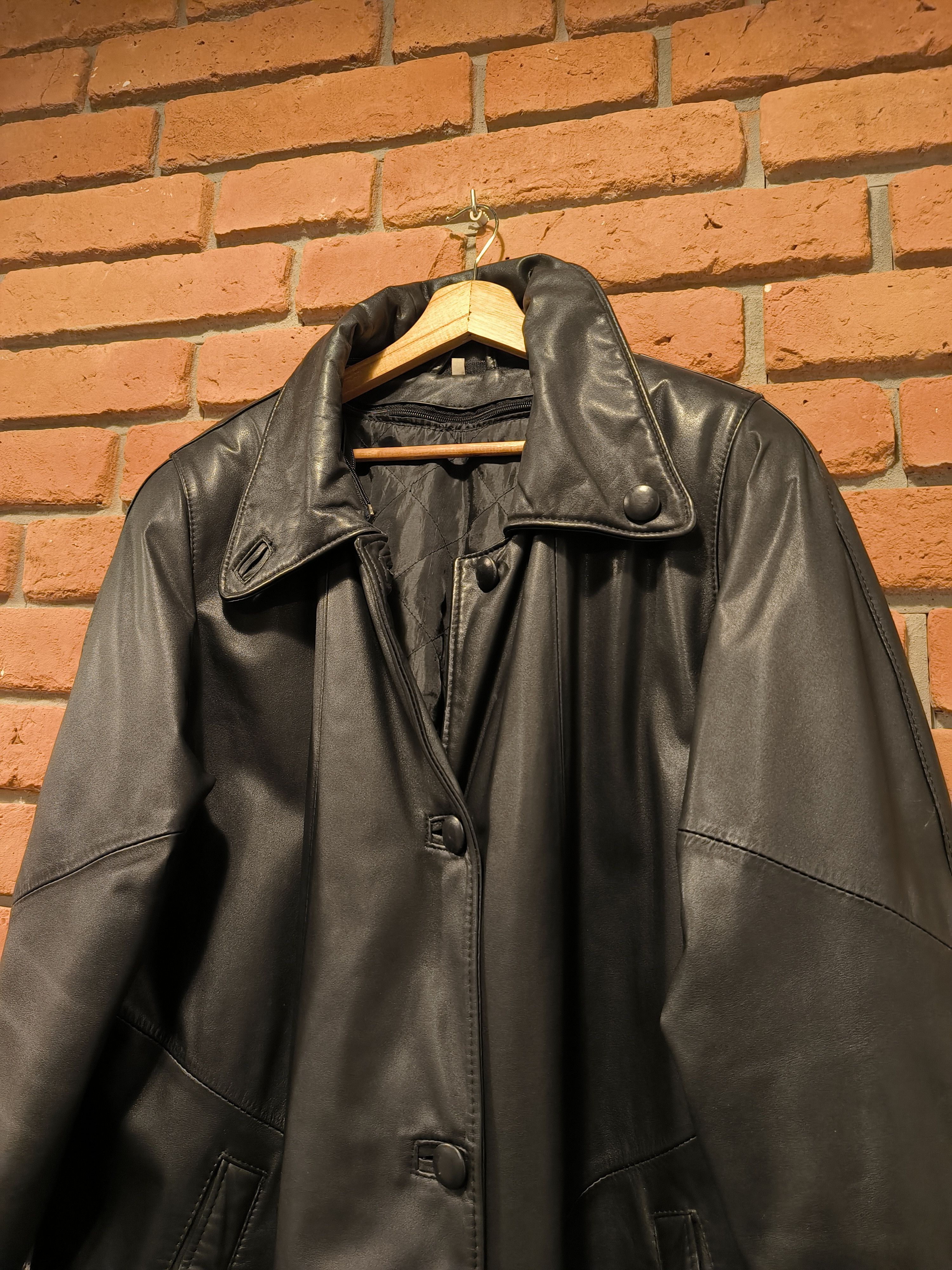 Vintage Vintage Leather Long Coat Black Jacket Basic Size US XL / EU 56 / 4 - 2 Thumbnail