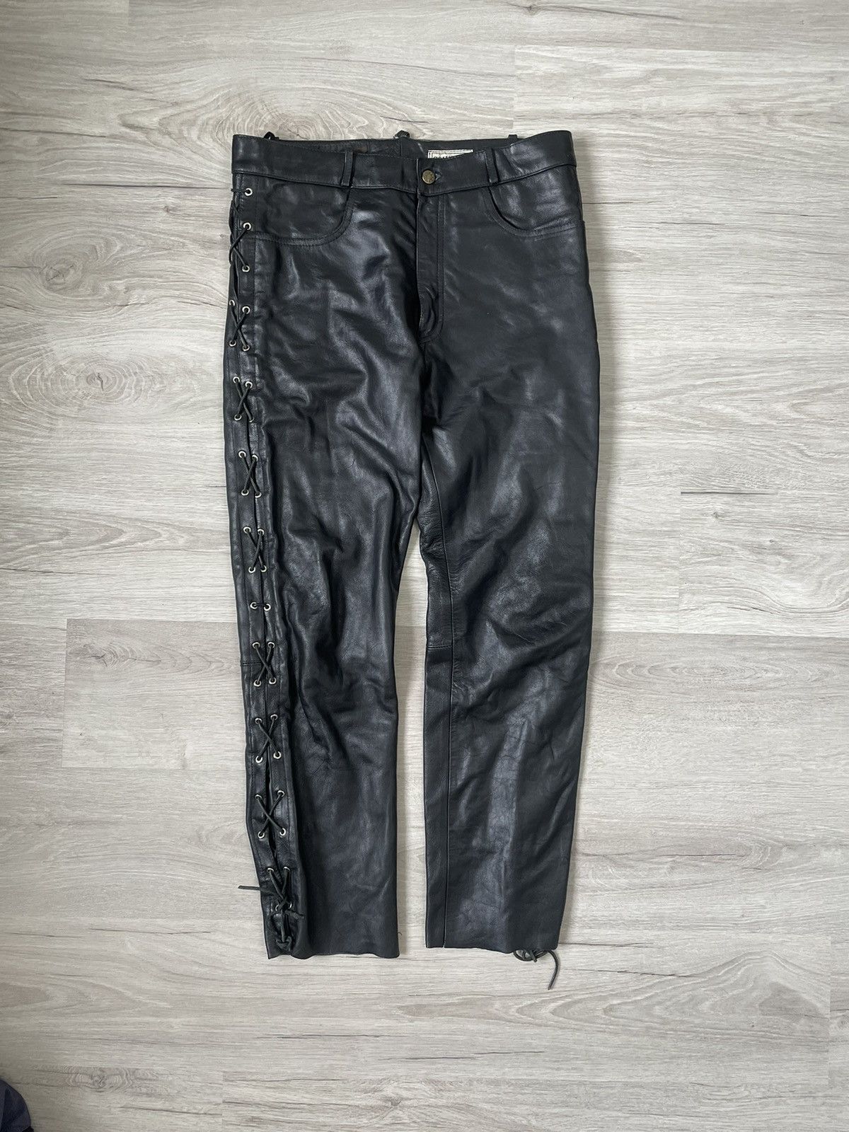 Japanese Brand × Leather × Vintage Vintage Casual Moto Pants Leather Size US 36 / EU 52 - 2 Thumbnail