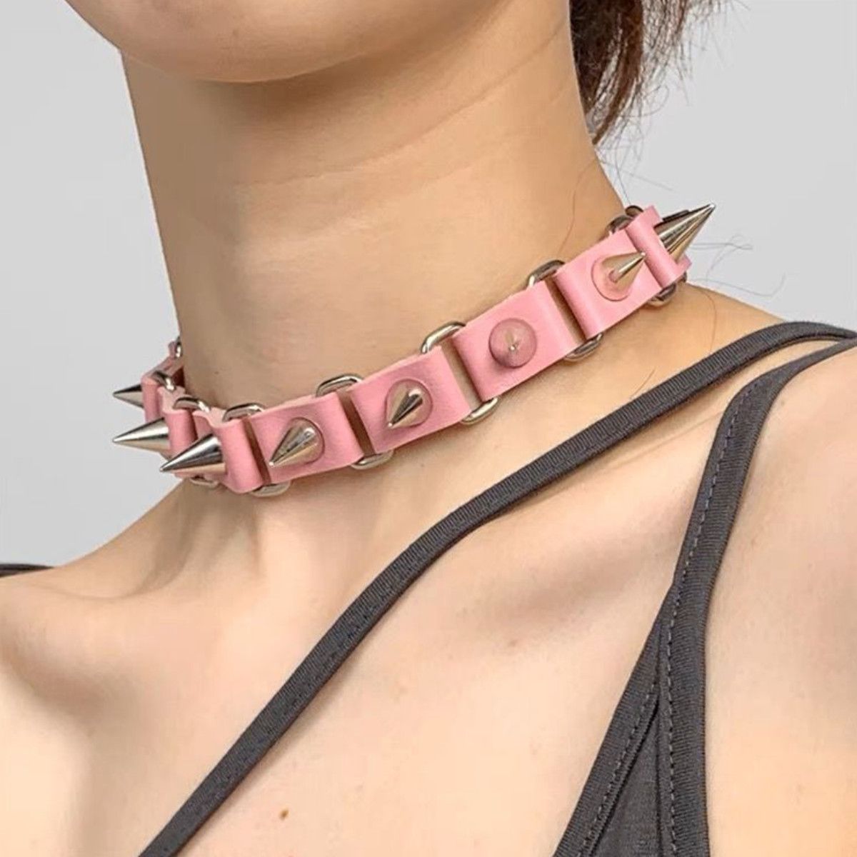 Jewelry × Leather × Vintage Riveted Leather Halloween Gothic Punk Collar Necklace Size ONE SIZE - 2 Thumbnail