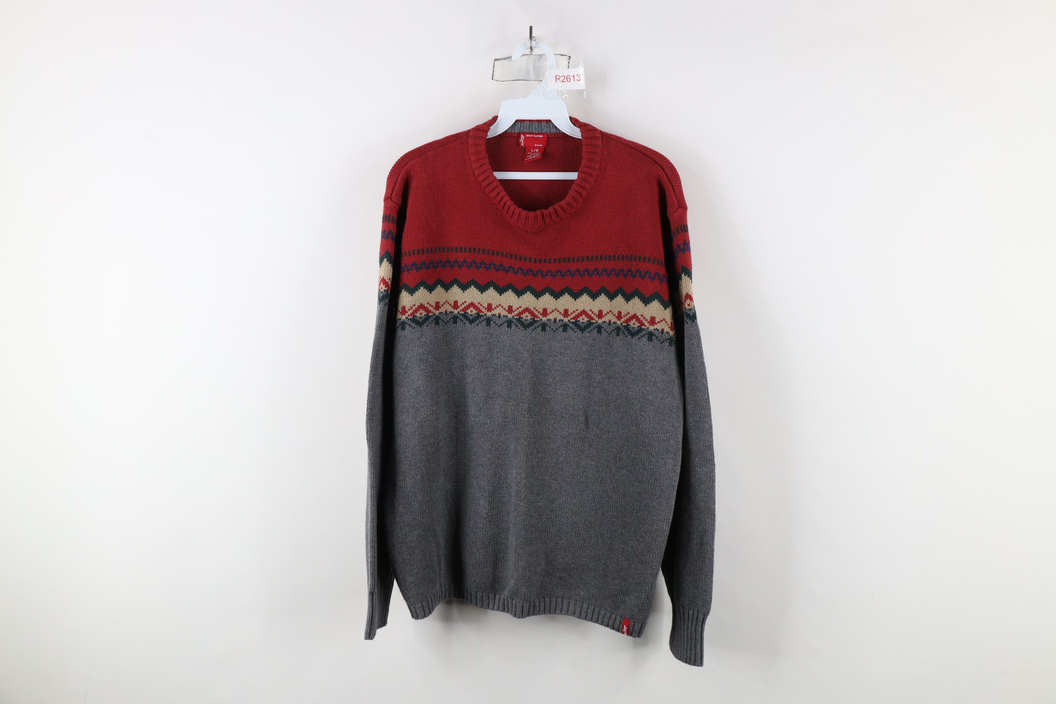 Vintage Mens Large Color Block Fair Isle Knit Crewneck Sweater popular USA