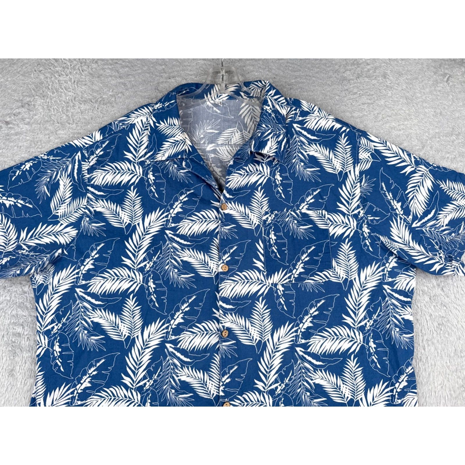 Vintage Coofandy Shirt Men 3XL Blue White Palm Leaf Print 100% Cotton Hawaiian Button-Up Casual Formal Size US XXL / EU 58 / 5 - 4 Thumbnail