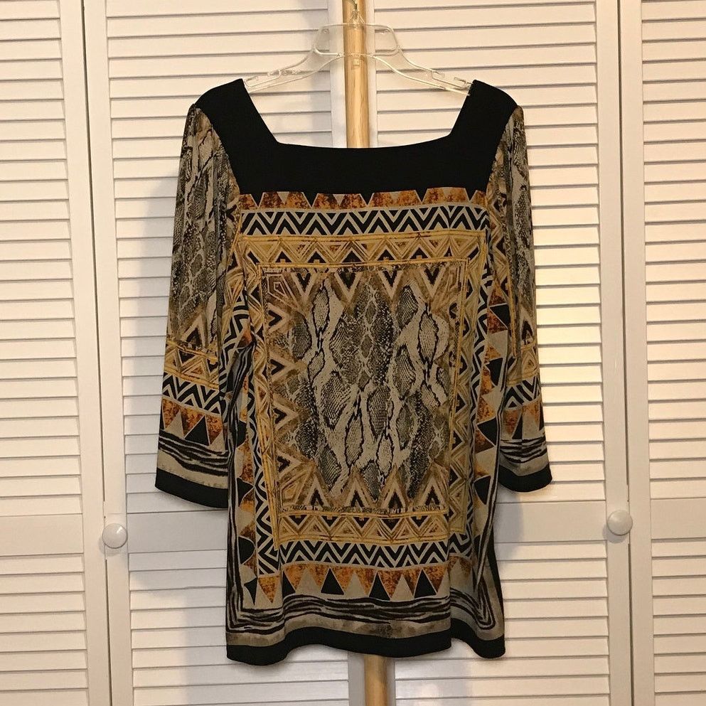 Other DressBarn Geometric Square Neckline 3/4 Sleeve Blouse 14/16 Size XL / US 12-14 / IT 48-50 - 2 Thumbnail