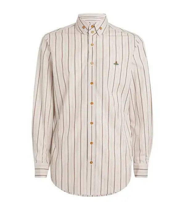 Vivienne Westwood o1srvl11e0326 Striped Logo-embroidered Shirt in Beige Size US XL / EU 56 / 4 - 1 Thumbnail