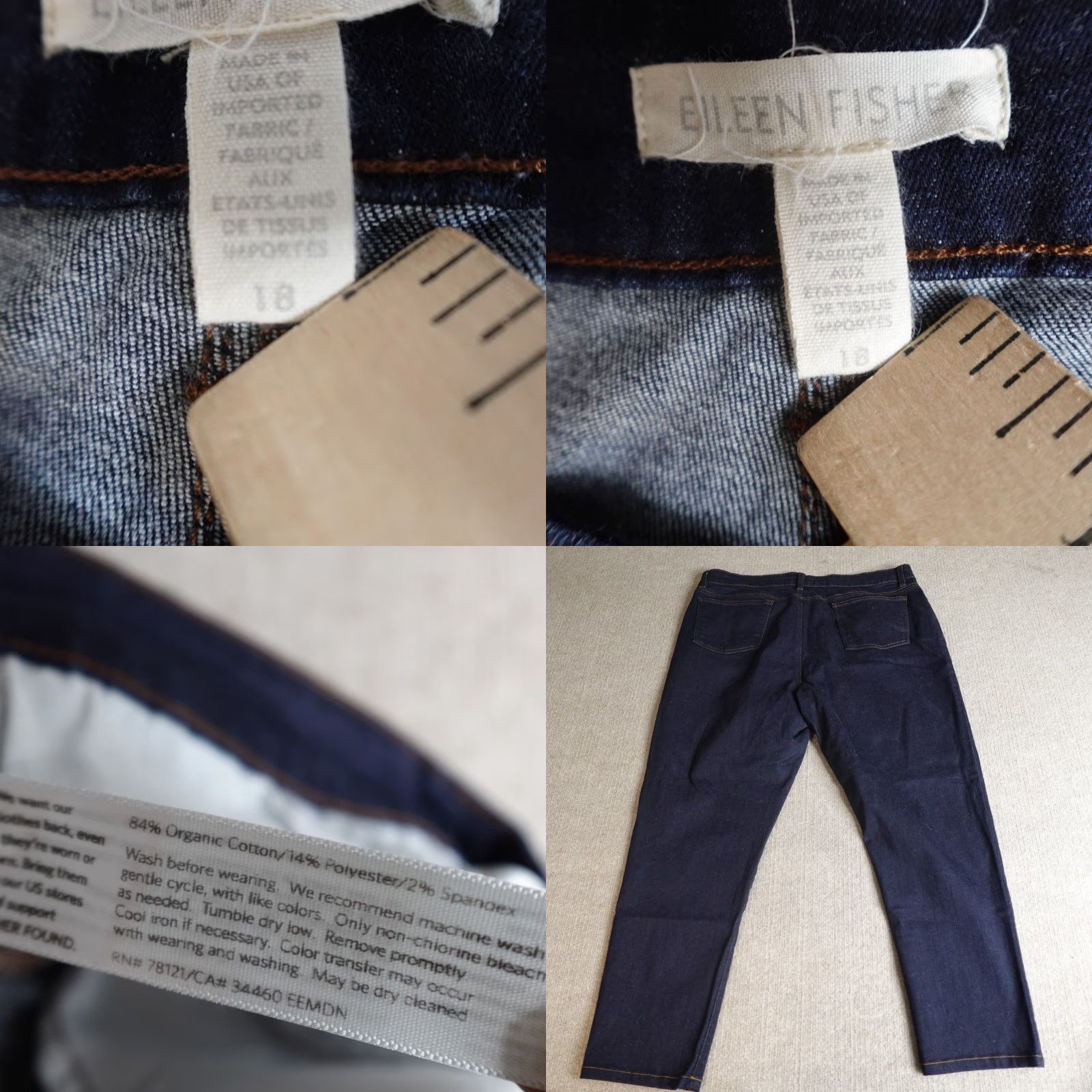 Eileen Fisher Eileen Fisher Womens Jeans 18 Blue Solid Organic Cotton Blend Denim 5-Pocket Straight Stretch Size 40" / US 18 - 8 Thumbnail