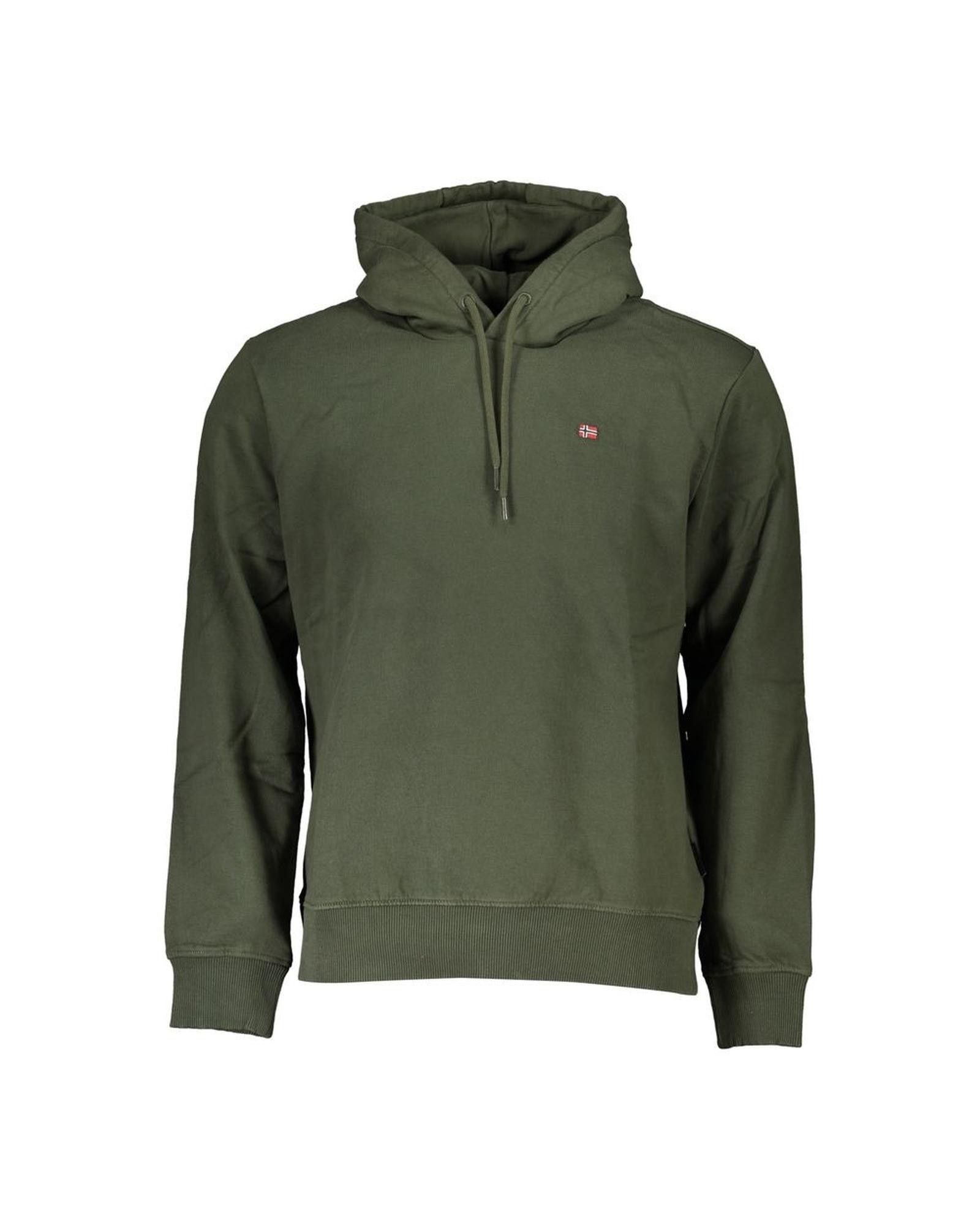 image of Napapijri Hooded Fleece Sweatshirt With Embroidered Logo in Green, Men's (Size Small)