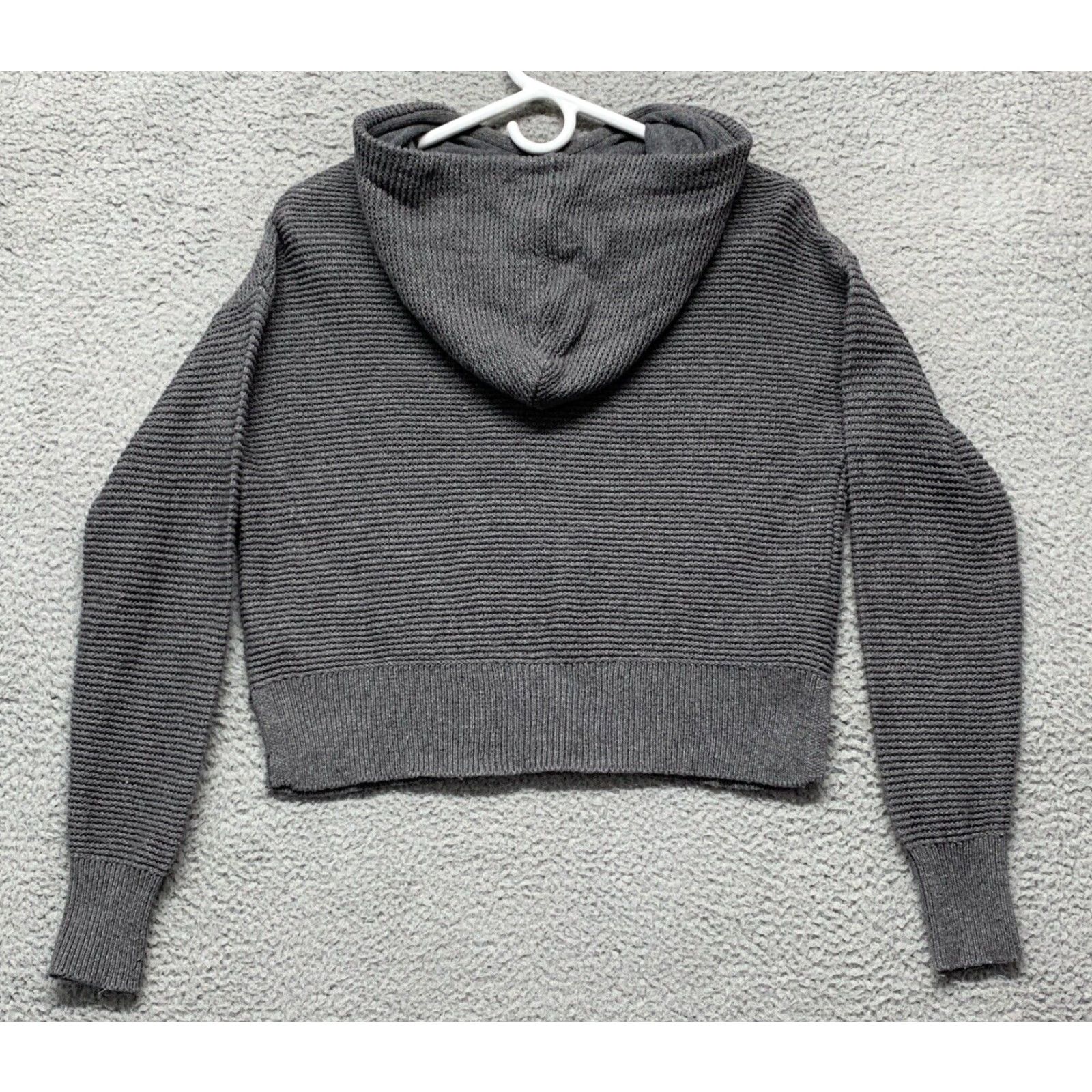 Vintage All in Motion Womens Gray Cropped Hooded Sweater Top XS 3" Slits NWOT Cotton Poly Knit Open-Knit Pullover Hoodie Christmas Fall Winter Womens Size XS / US 0-2 / IT 36-38 - 4 Thumbnail