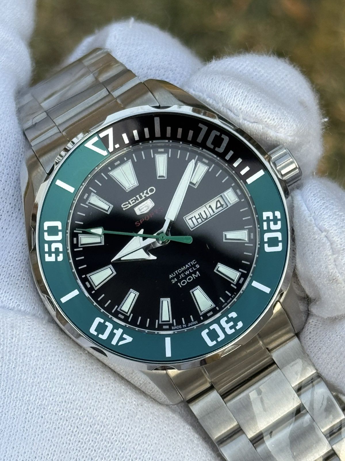 Seiko Seiko 5 Sports MOD – Green Diver Bezel– Automatic men watch Size 38 - 14 Thumbnail