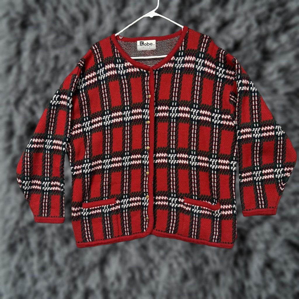 Vintage VINTAGE Kobe Cardigan Womens 3X Red Plaid Christmas Holiday Knit Sweater Size XXL / US 16-18 / IT 52-54 - 1 Thumbnail
