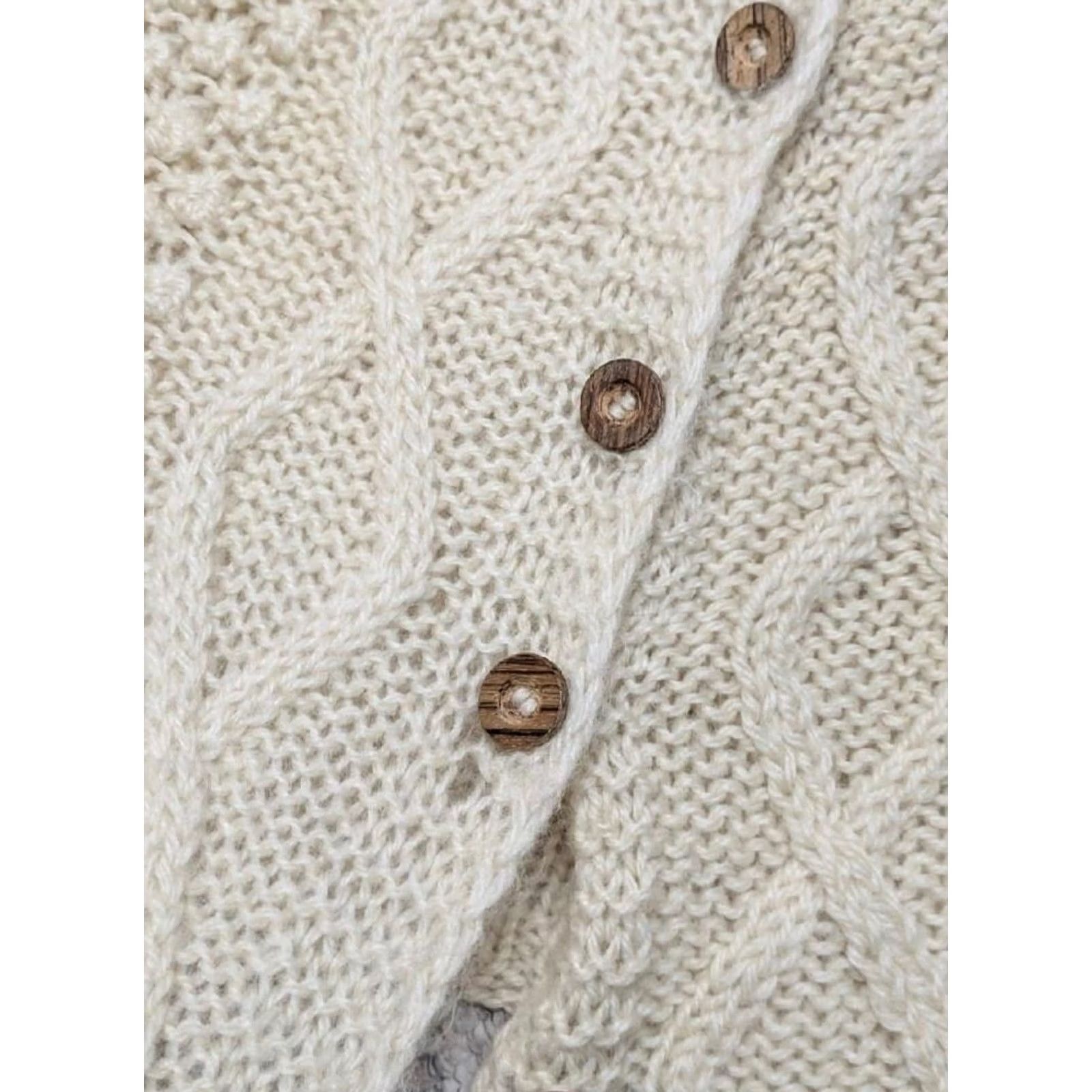 Vintage Mantessa 1950s ITALY Aran Wool Cardigan Sweater Women M Cream Off-White Vintage Pattern Aran Size M / US 6-8 / IT 42-44 - 6 Thumbnail
