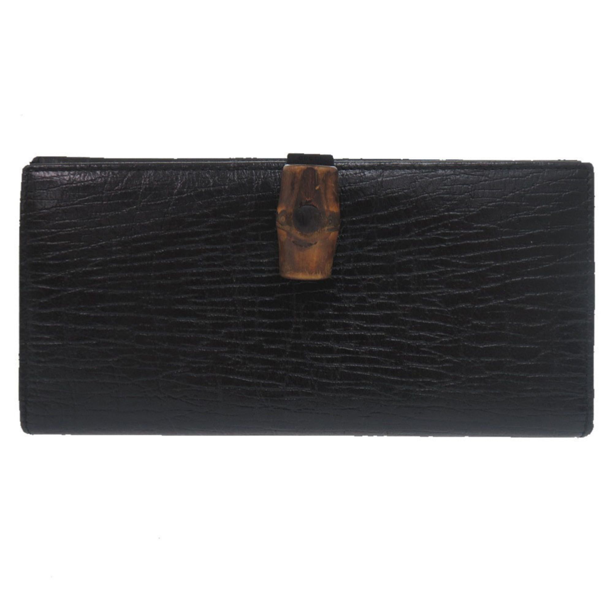 Gucci Excellent condition Gucci Bamboo Bi-fold Long Wallet 112522 Leather Black Brown 0920GUCCI Size ONE SIZE - 1 Thumbnail