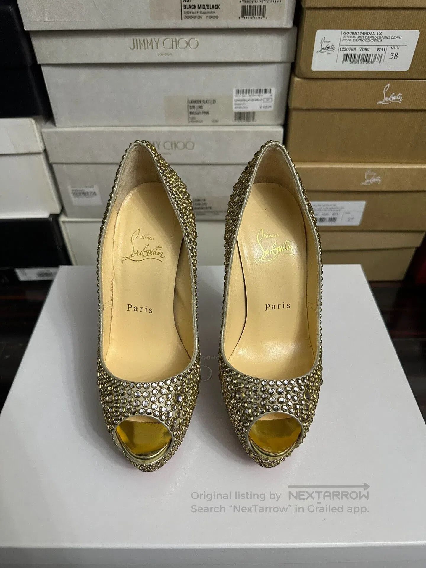 Christian Louboutin Christian Louboutin Gold Crystal Heels. Size US 4 / IT 34 - 2 Thumbnail