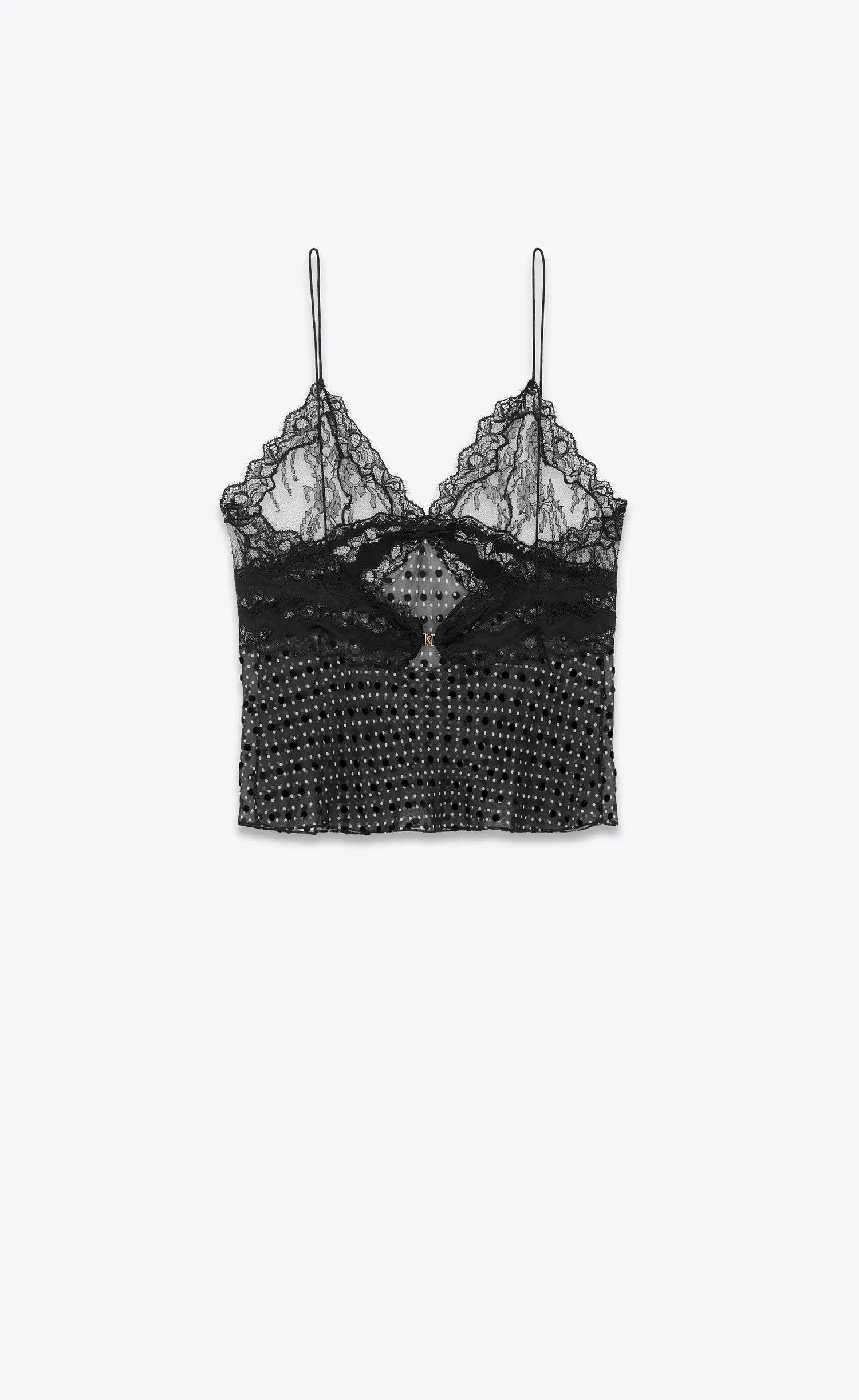 Saint Laurent Paris o1s1wg110225 759007 Lingerie Tank Top In Dotted Silk Muslin Size XS / US 0-2 / IT 36-38 - 2 Thumbnail
