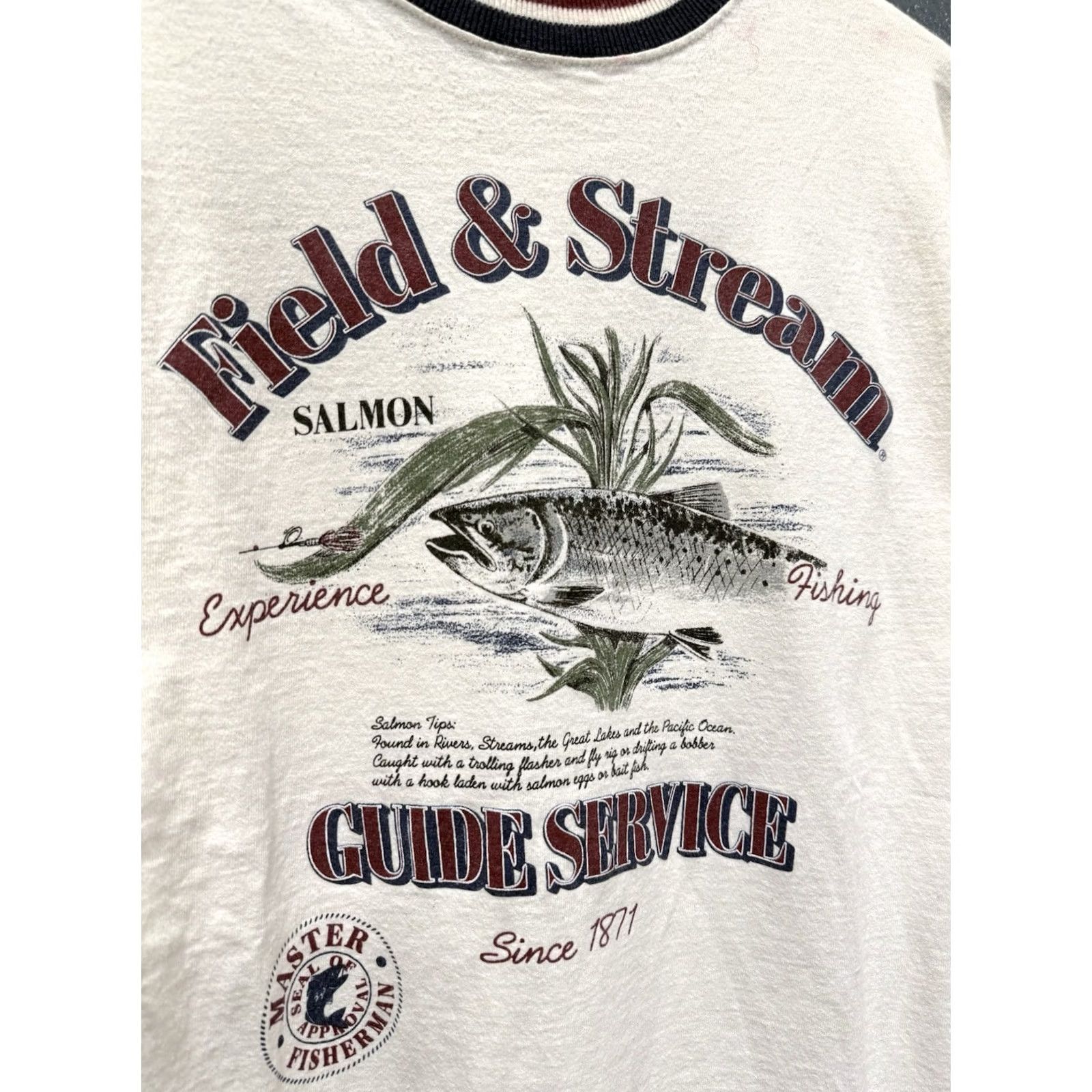 Vintage VINTAGE Field And Stream Salmon Fishing White Ringer Tee Shirt XL 90s Mens Size US XL / EU 56 / 4 - 4 Thumbnail