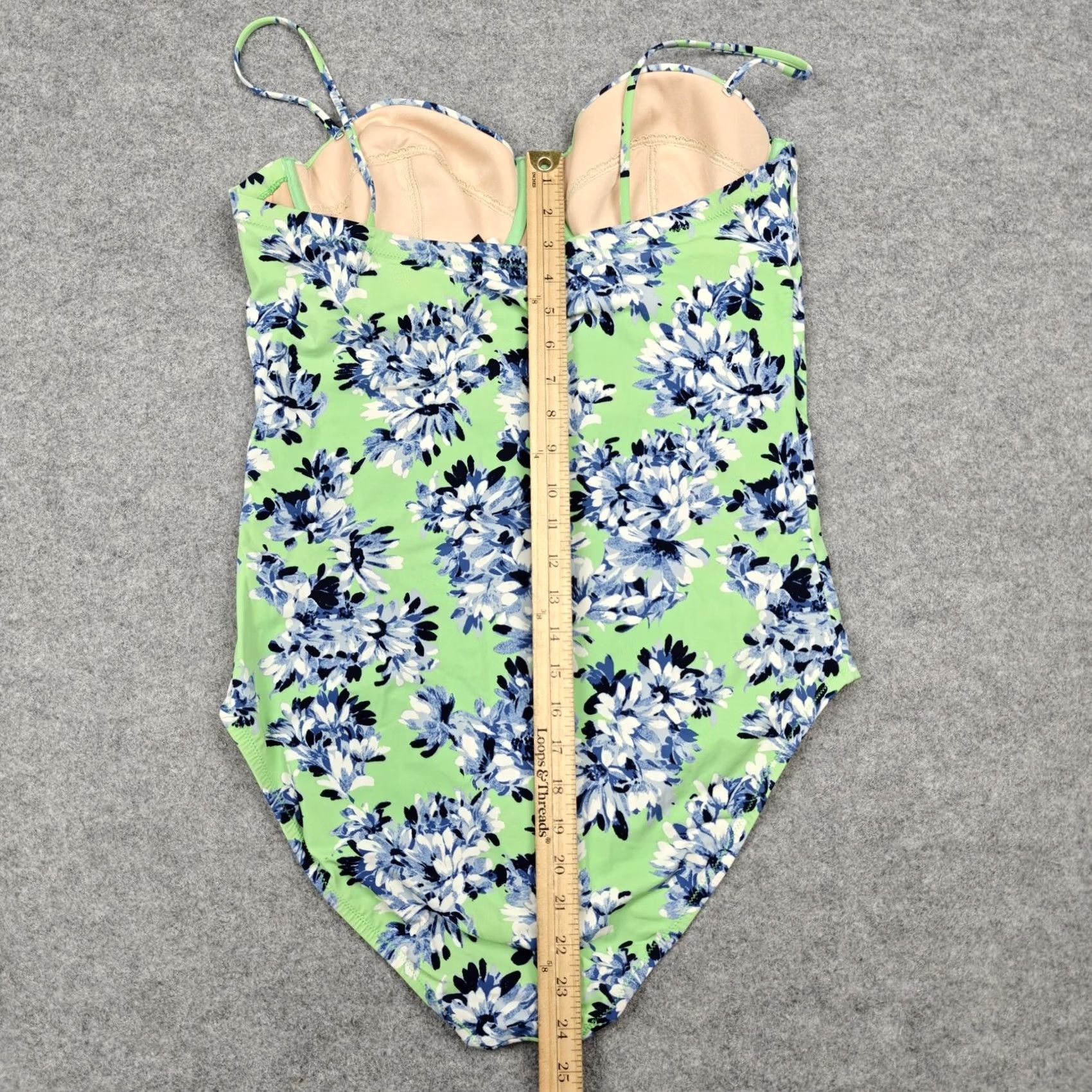 J.Crew J.Crew Womens 14 Green Floral One Piece Padded Spaghetti Straps A8781 Size ONE SIZE - 6 Thumbnail