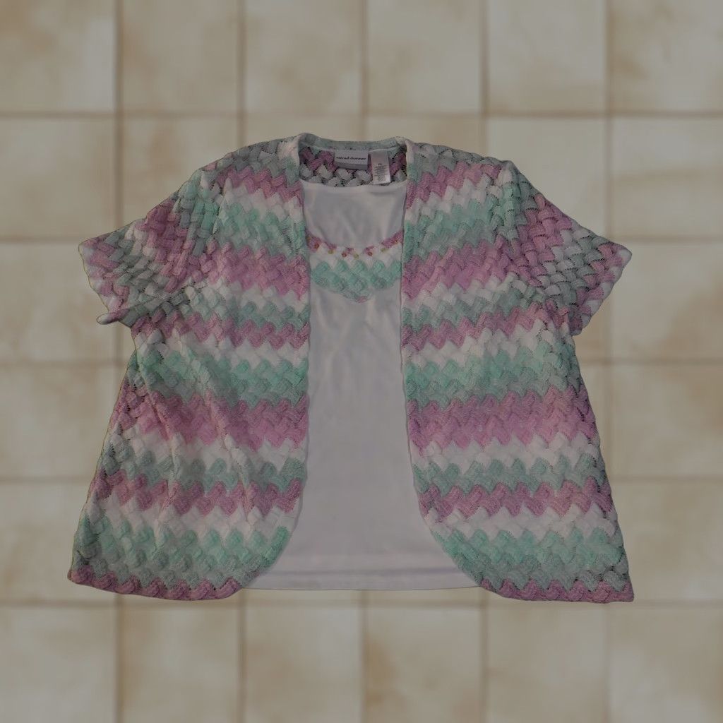 Vintage VINTAGE Alfred Dunner Sweater Womens Petite Extra Large Pastel Lace Twinset Layered Top Size XL / US 12-14 / IT 48-50 - 1 Thumbnail