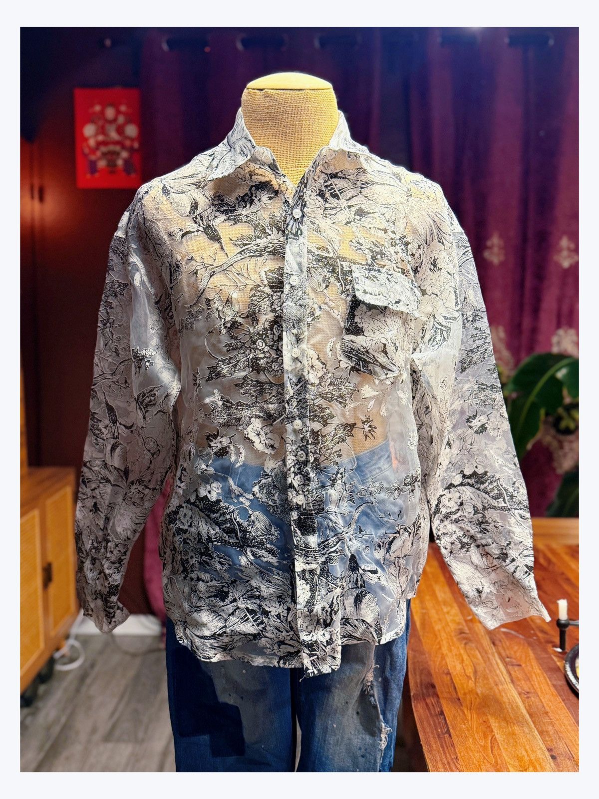 Other Sheer Botanical Print Long-Sleeve Shirt Size US M / EU 48-50 / 2 - 1 Thumbnail