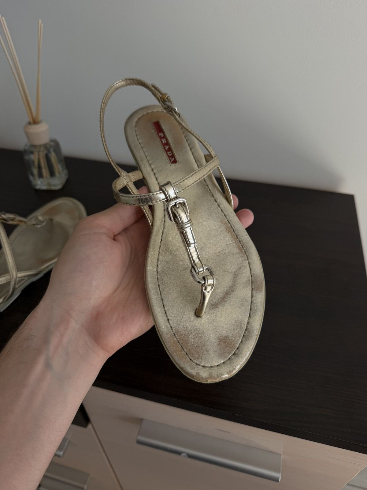 Prada Prada gold Metallic Leather Thong Sandals Size 38 Size US 8 / IT 38 - 14 Thumbnail