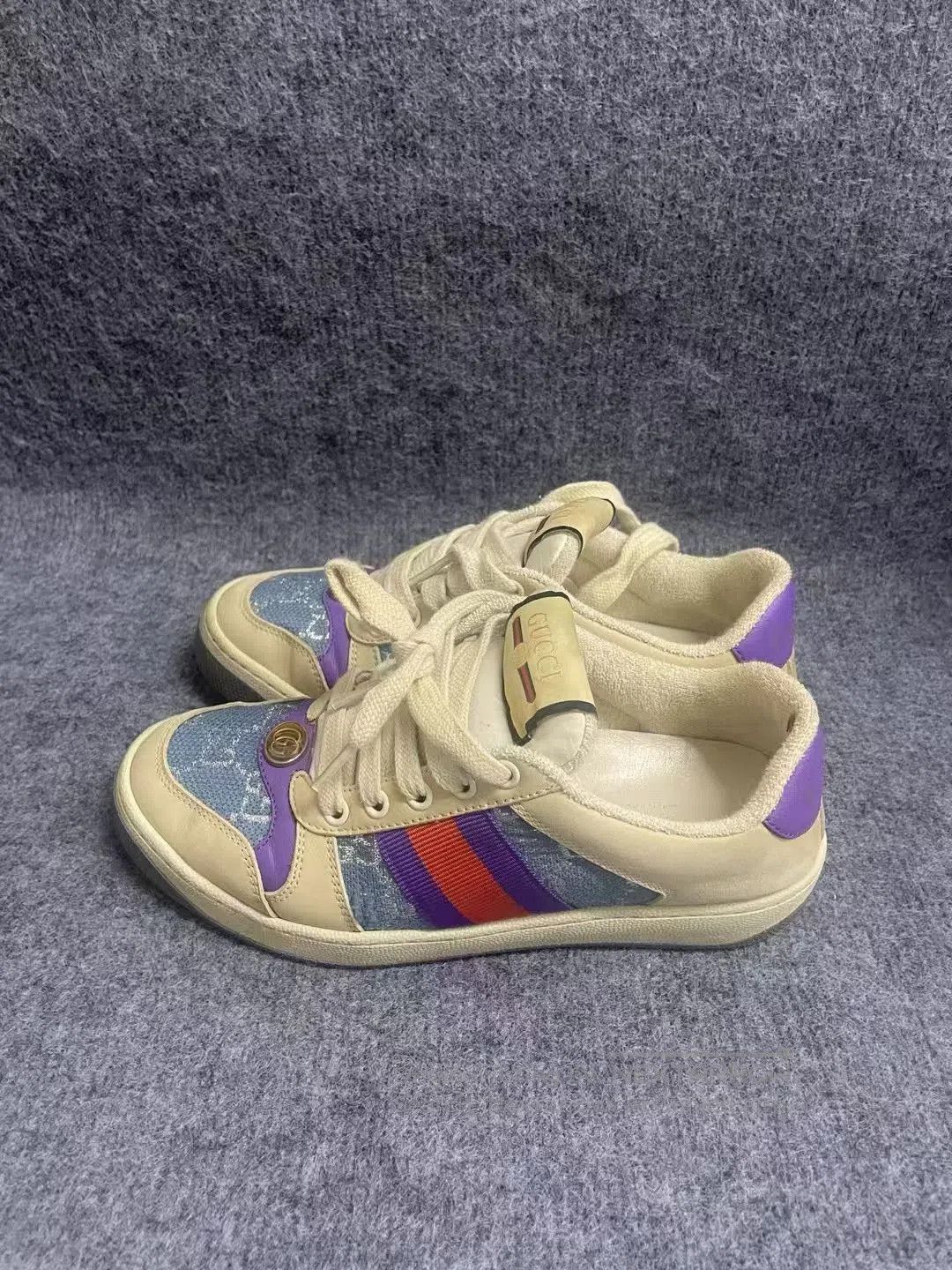 Gucci Gucci Screener Leather GG Blue Sneakers. Size US 4.5 / IT 34.5 - 2 Thumbnail