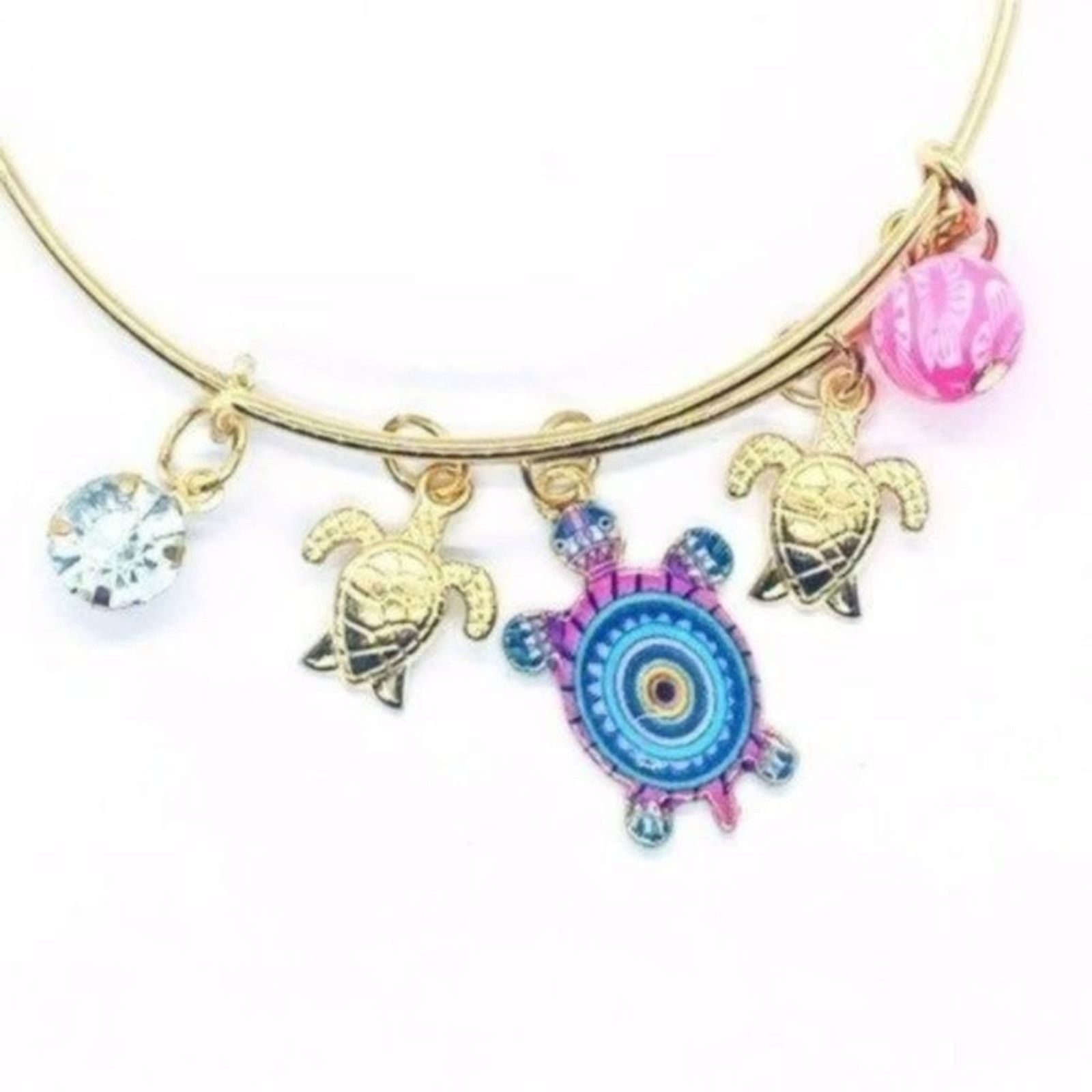 Other Beaded Sea Turtle Charm Colorful Bangle Bracelet Size ONE SIZE - 3 Thumbnail