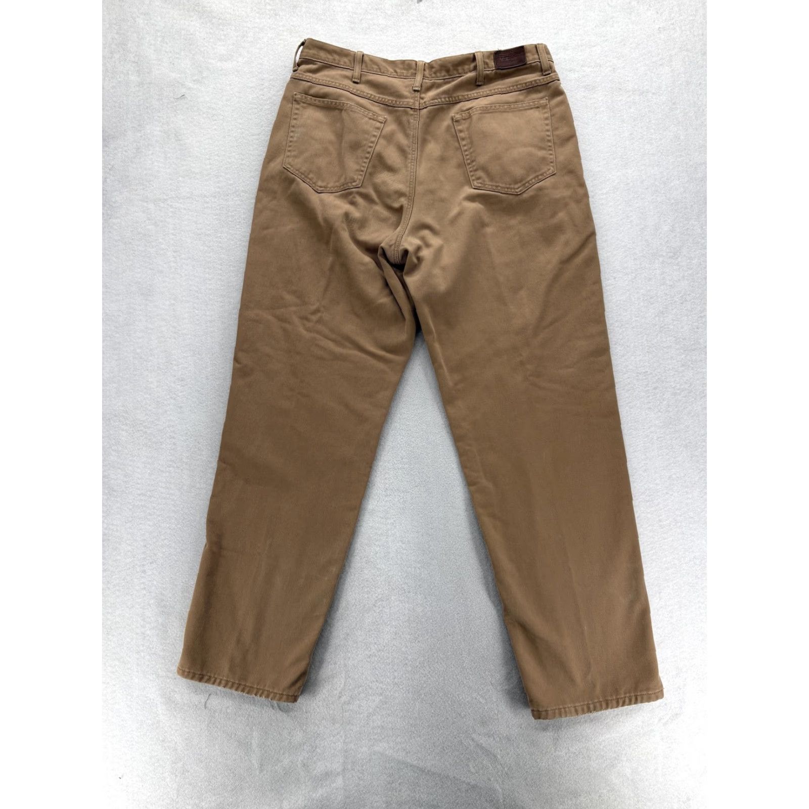 Vintage L.L. Bean Relaxed Fit Pants Mens 38x34 Khakis Flannel Lined 5-Pocket Coin Pocket Brown Beige Casual Workwear Regular Front Flat Tailored Size US 38 / EU 54 - 4 Thumbnail