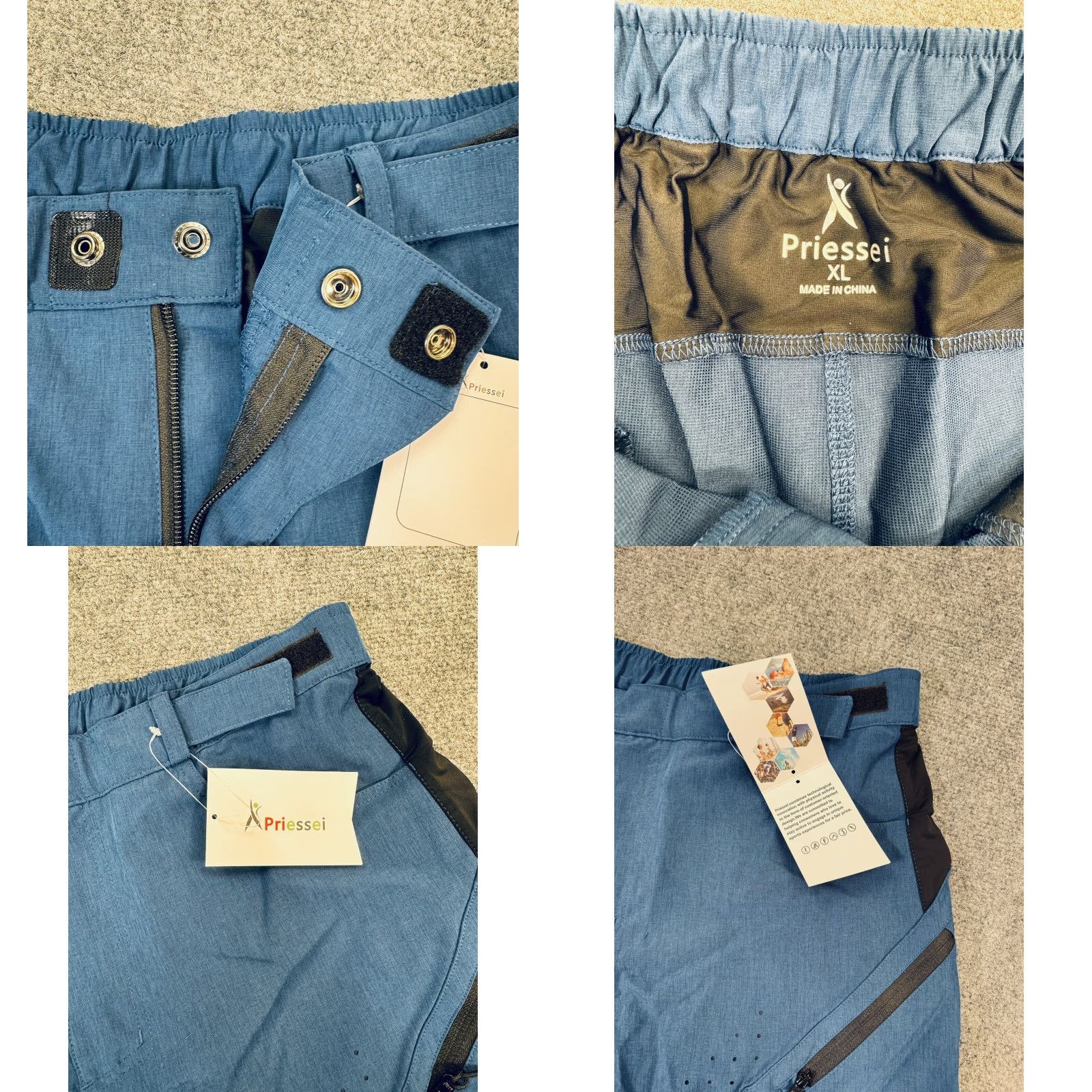 Brandblack Priessei Mens XL Cargo Adventure Shorts Vented Adjustable Stretch Blue and Black Cargo, Quick Dry, Outdoor, Sports, Travel Size US 36 / EU 52 - 8 Thumbnail
