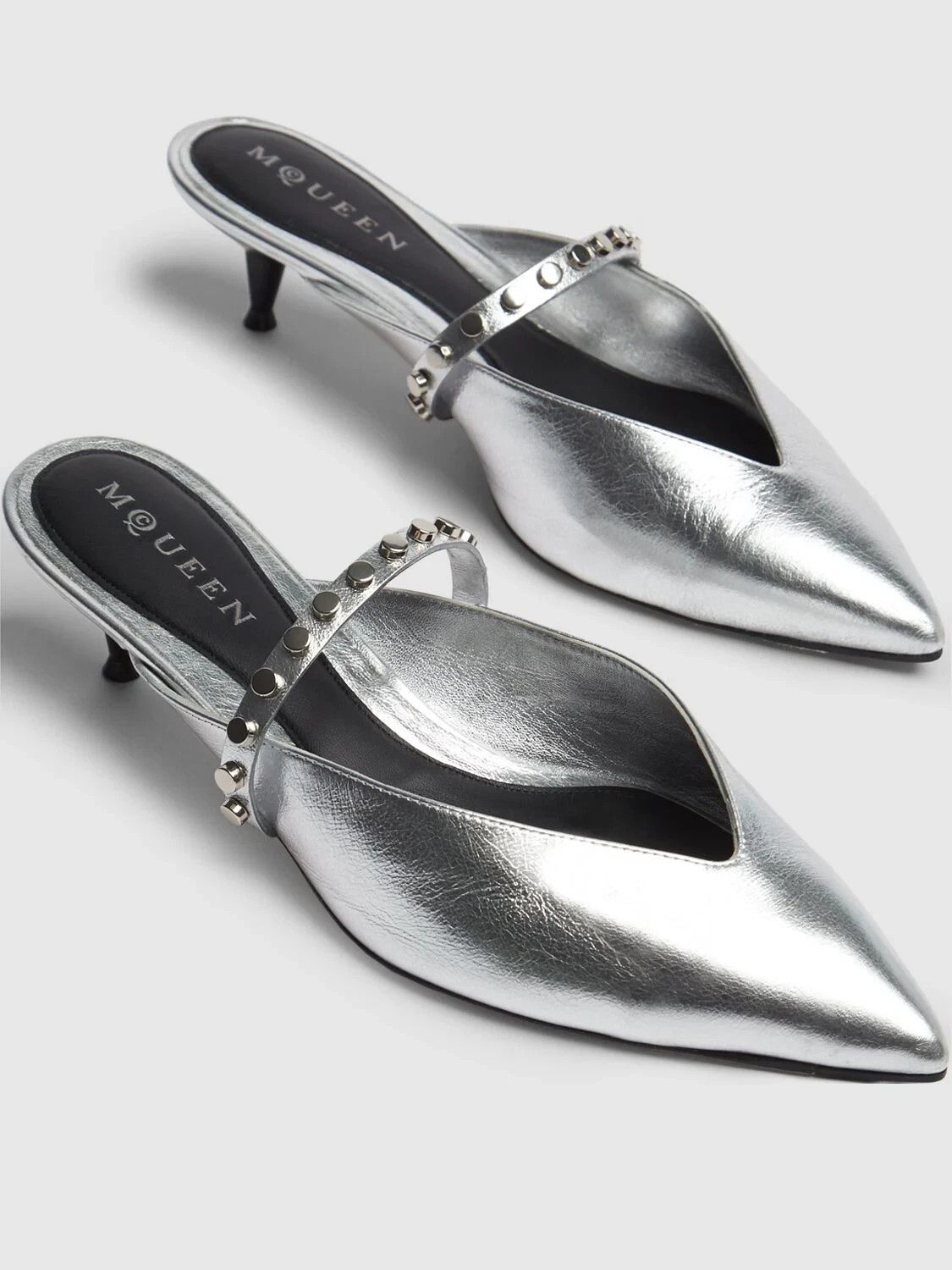 Alexander McQueen ALEXANDER MCQUEEN Silver Leather Mules New Size US 6 / IT 36 - 2 Thumbnail