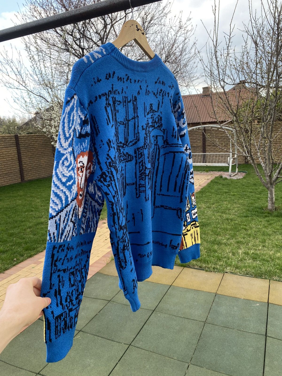 Vintage Van Gogh Art Sweater Blue Graphic Knit Size L Vintage Style Size US L / EU 52-54 / 3 - 8 Thumbnail