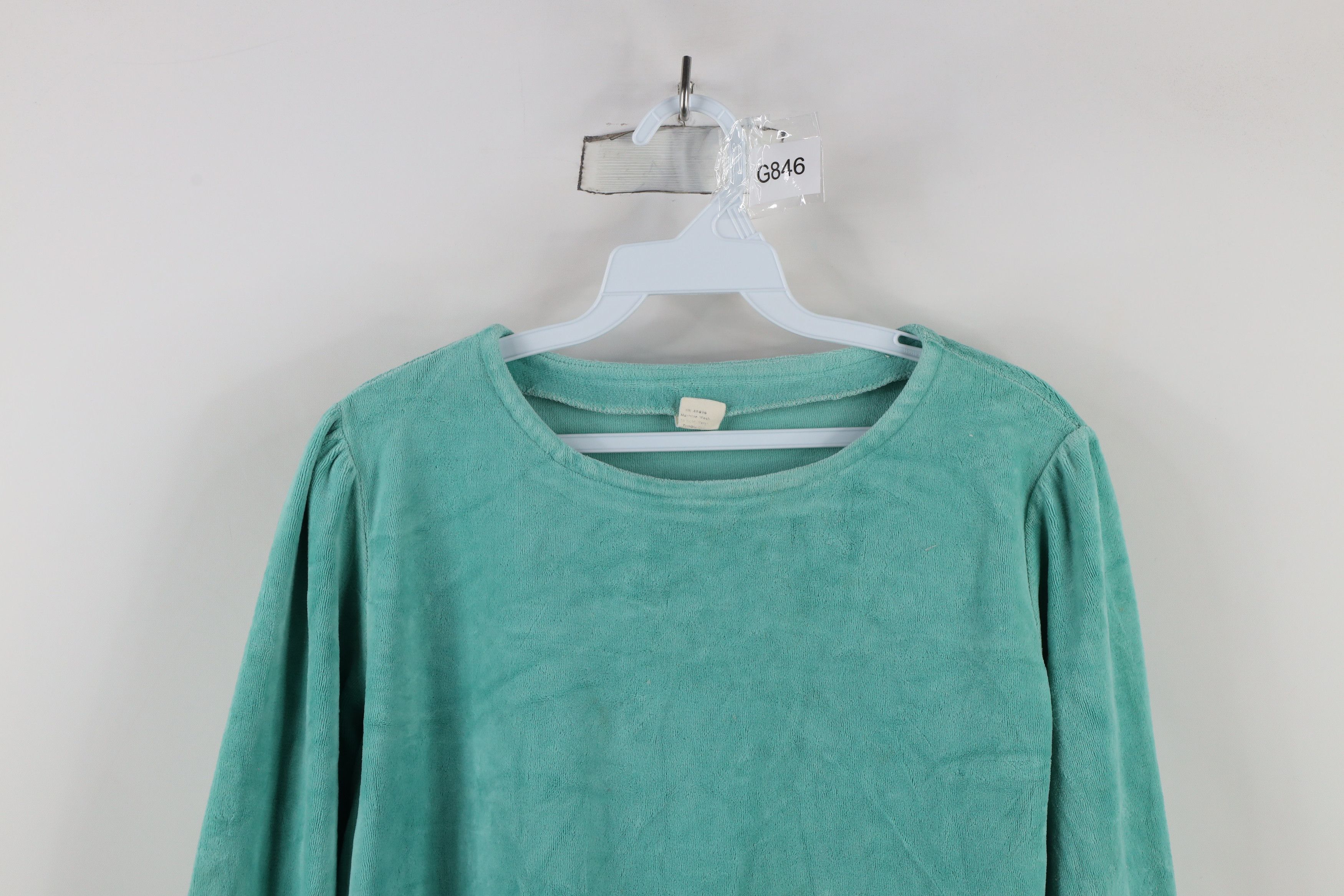 Vintage Vintage 70s Streetwear Blank Velour Sweater Teal USA Size L / US 10 / IT 46 - 2 Thumbnail