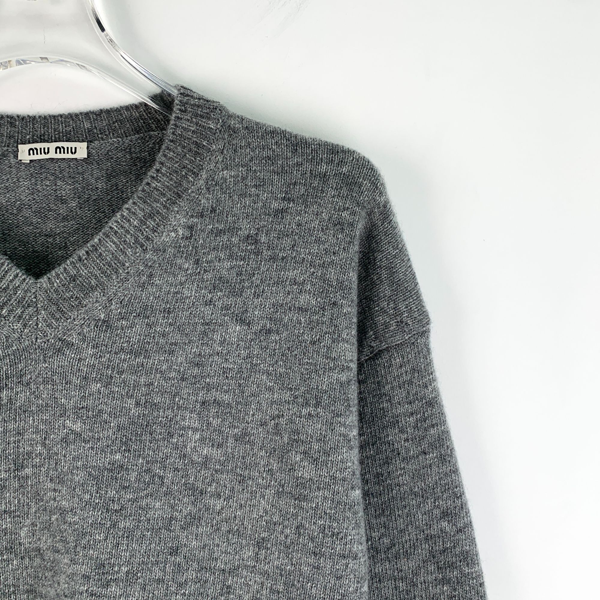 Miu Miu Miu Miu 2023 Dark Gray V-Neck Long-Sleeve Knit Sweater Size Size S / US 4 / IT 40 - 7 Thumbnail