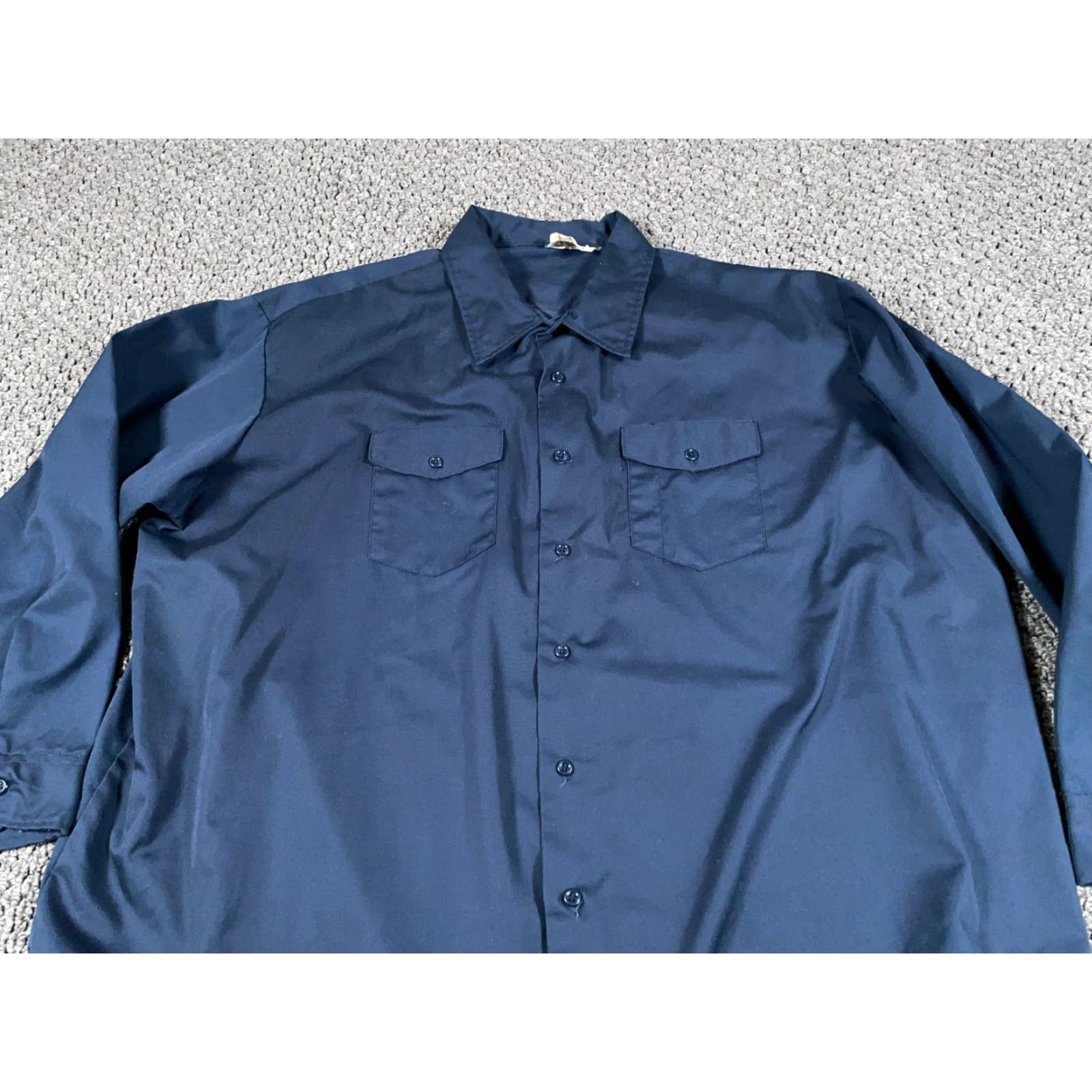 Vintage VTG Key Imperial Work Shirt Adults 19-20 Big Dark Blue Lightweight Workwear Button-Up Cotton Polyester Blend Casual, 80s 90s Grunge Retro Mens Size US XXL / EU 58 / 5 - 5 Thumbnail