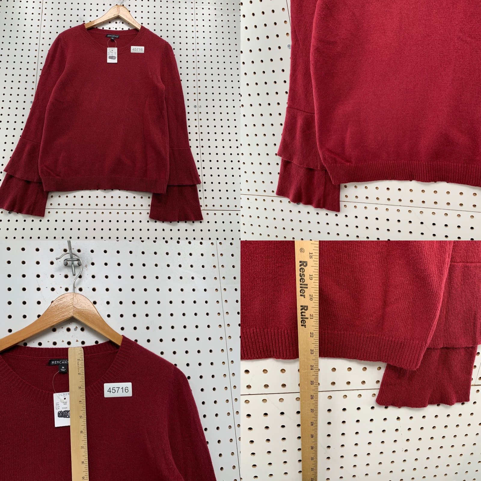 J.Crew NEW J.CREW Mercantile Sweater Womens Medium Red Wool Blend Ruffle Sleeve NWT Size M / US 6-8 / IT 42-44 - 8 Thumbnail