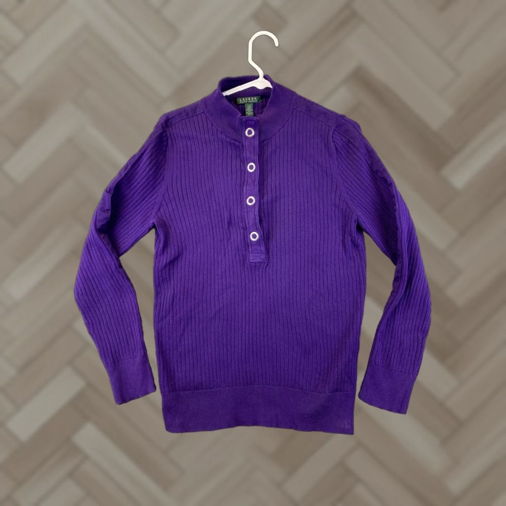 Ralph Lauren Lauren Ralph Lauren Women’s Ribbed Sweater Purple Size L Button / 79-1 Size L / US 10 / IT 46 - 1 Thumbnail