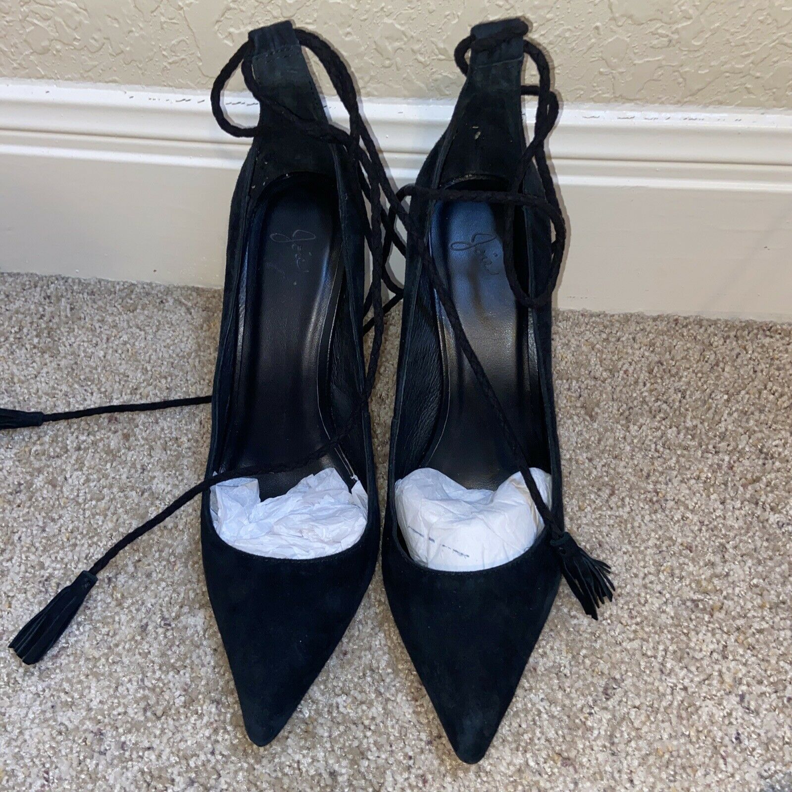Joie Joie Angelynn Black Suede Ankle Strap Tassel Heels Size 9.5 Size US 9.5 / IT 39.5 - 2 Thumbnail