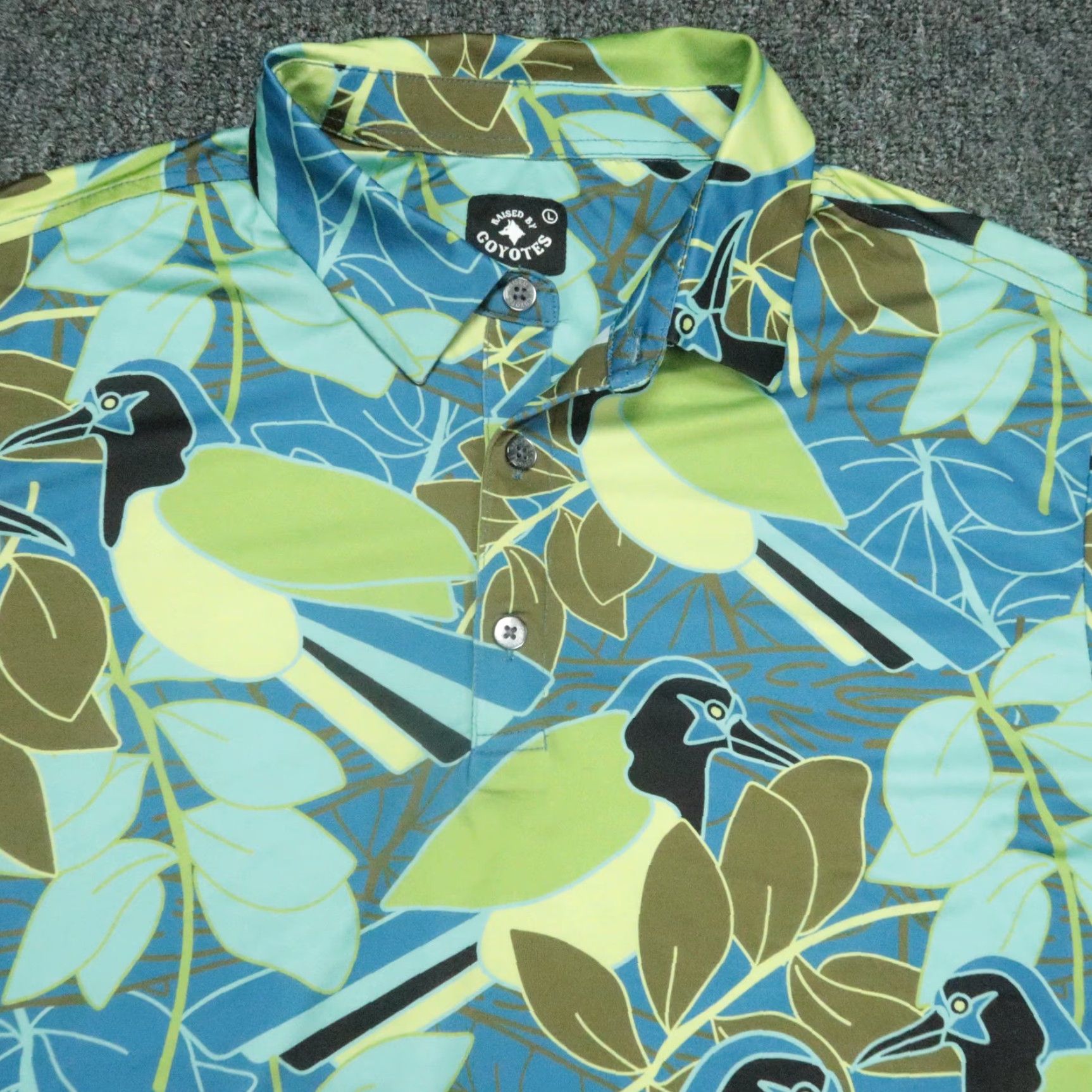 Vintage Raised By Coyotes Shirt Mens Large Blue Floral Birds Performance Golf Polo Size US L / EU 52-54 / 3 - 2 Thumbnail