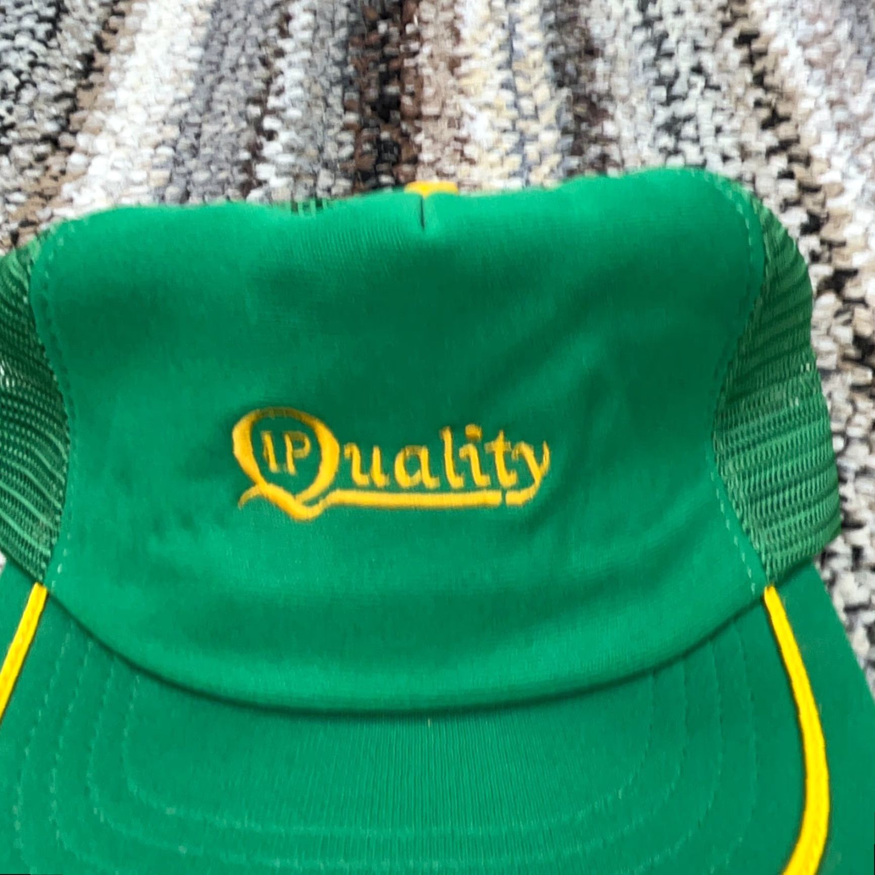 Vintage VINTAGE Trucker Hat Cap Green Yellow Made In USA 80s Stripe Farm IP Quality Snap Adjustable Mens Hat Green 80s USA Trucker Size ONE SIZE - 5 Thumbnail