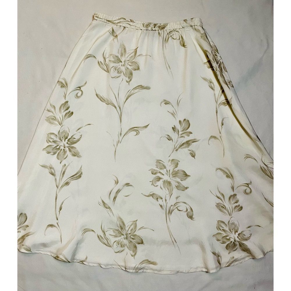 Other Liz Claiborne Off-White Color With Dark Green Flowers Skirt Size 36" / US 14 / IT 50 - 1 Thumbnail
