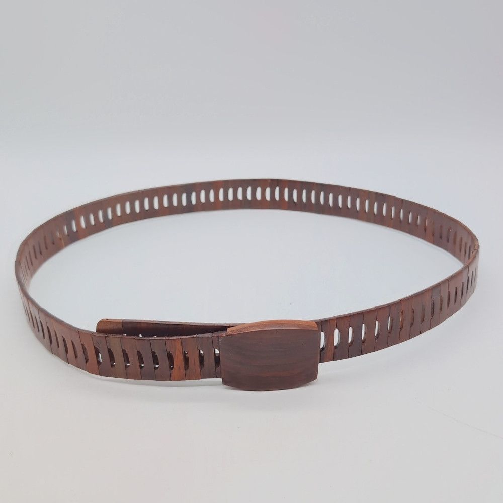 Other Vintage Elegant "D" Hole Brown Wooden Belt 43 In Size 42 - 1 Thumbnail