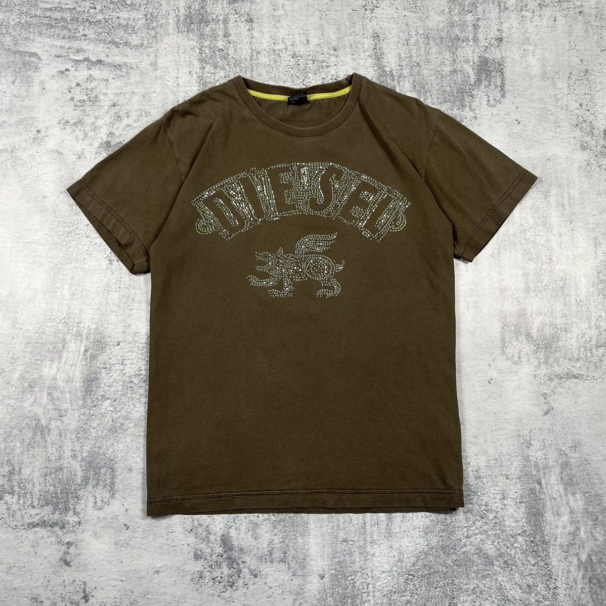Diesel Mosaic Logo Vintage T-Shirt Brown Dragon