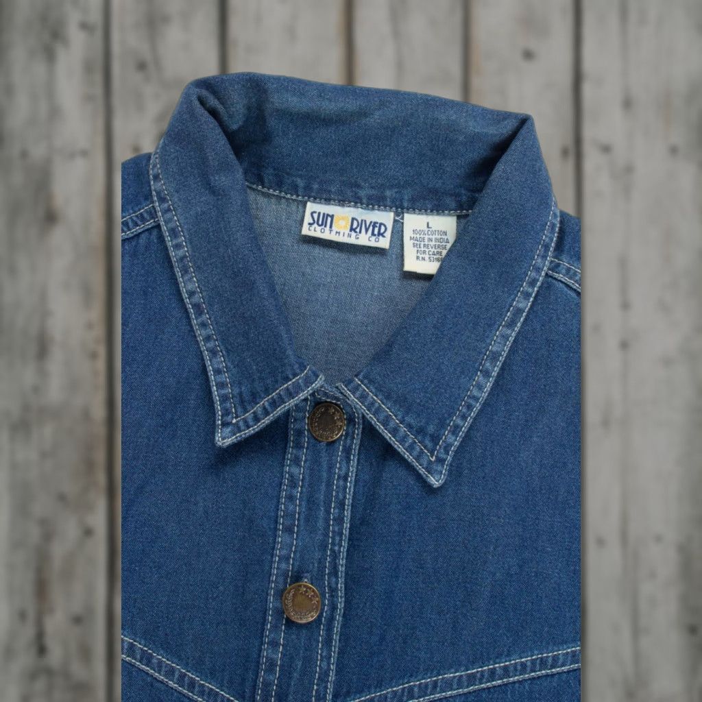 Denime VINTAGE Large Blue Denim Vest Sun River Clothing Co. Classic Style Size US L / EU 52-54 / 3 - 1 Thumbnail